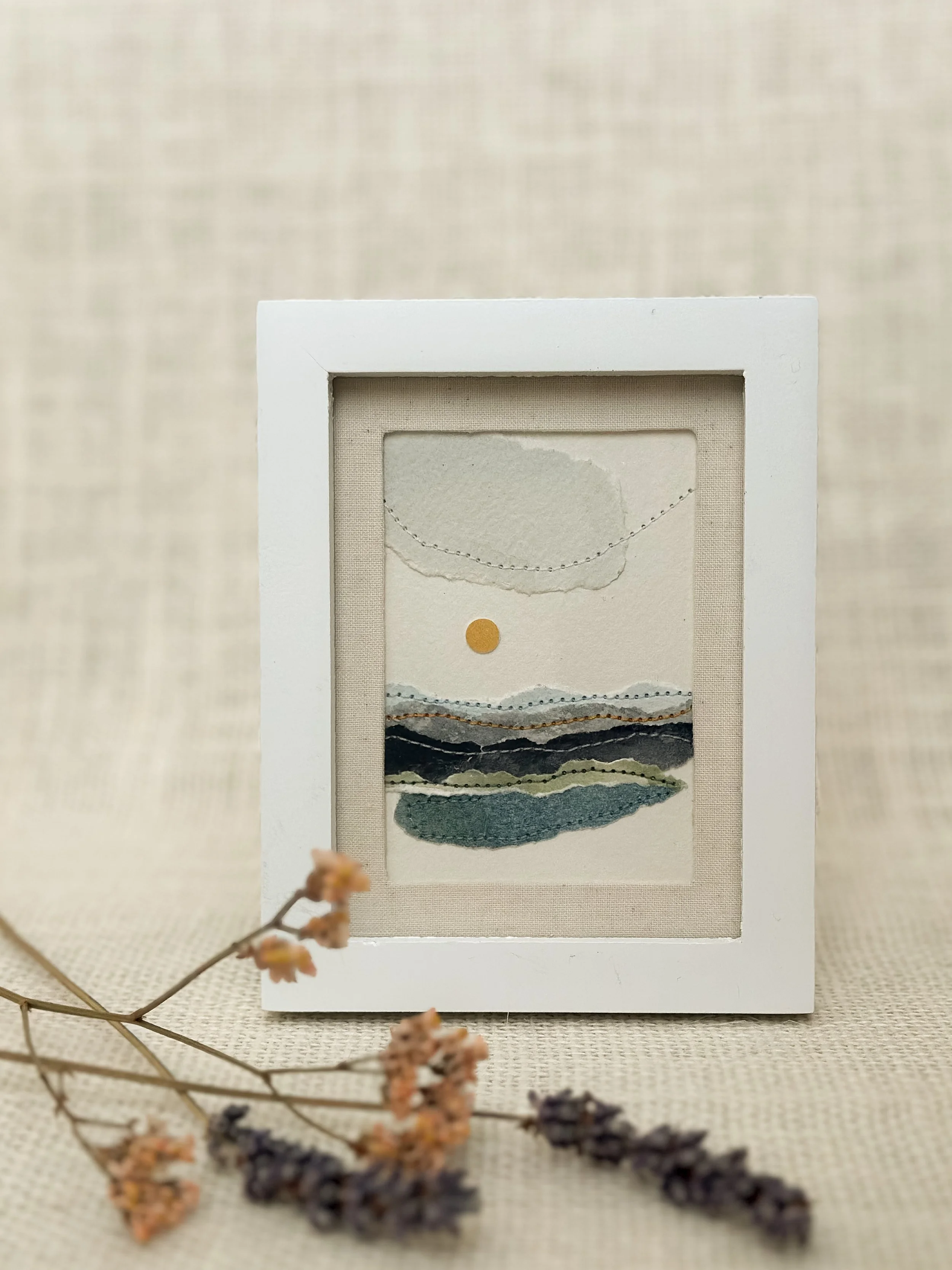 north ridge - mini framed sewn watercolor landscape