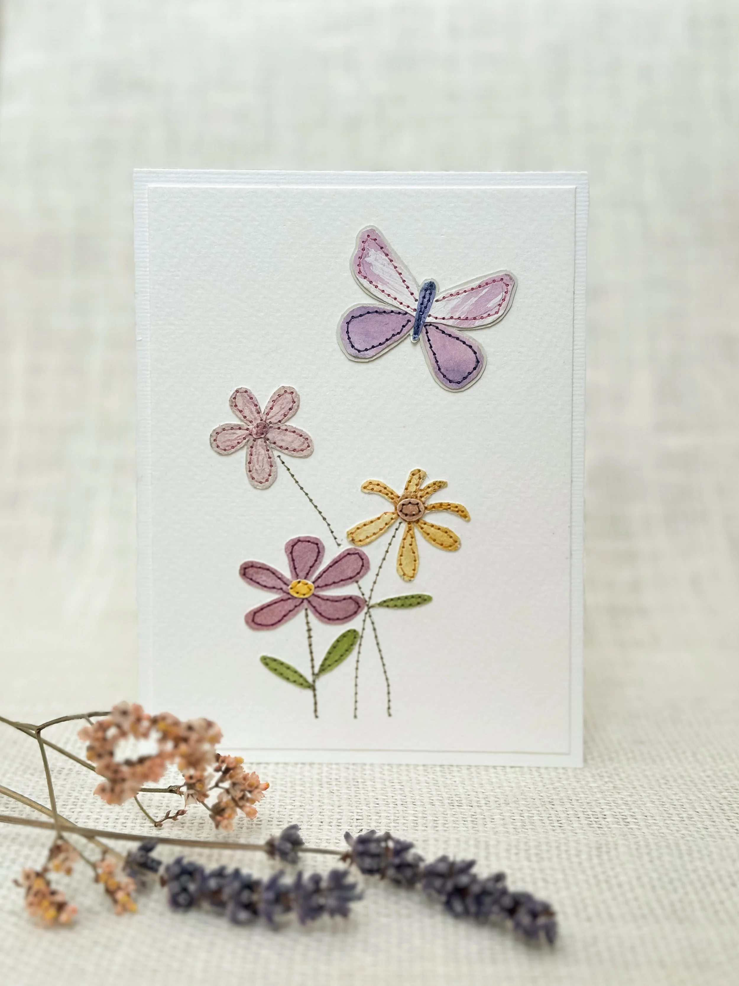 wildflower hike II - sewn watercolor art card
