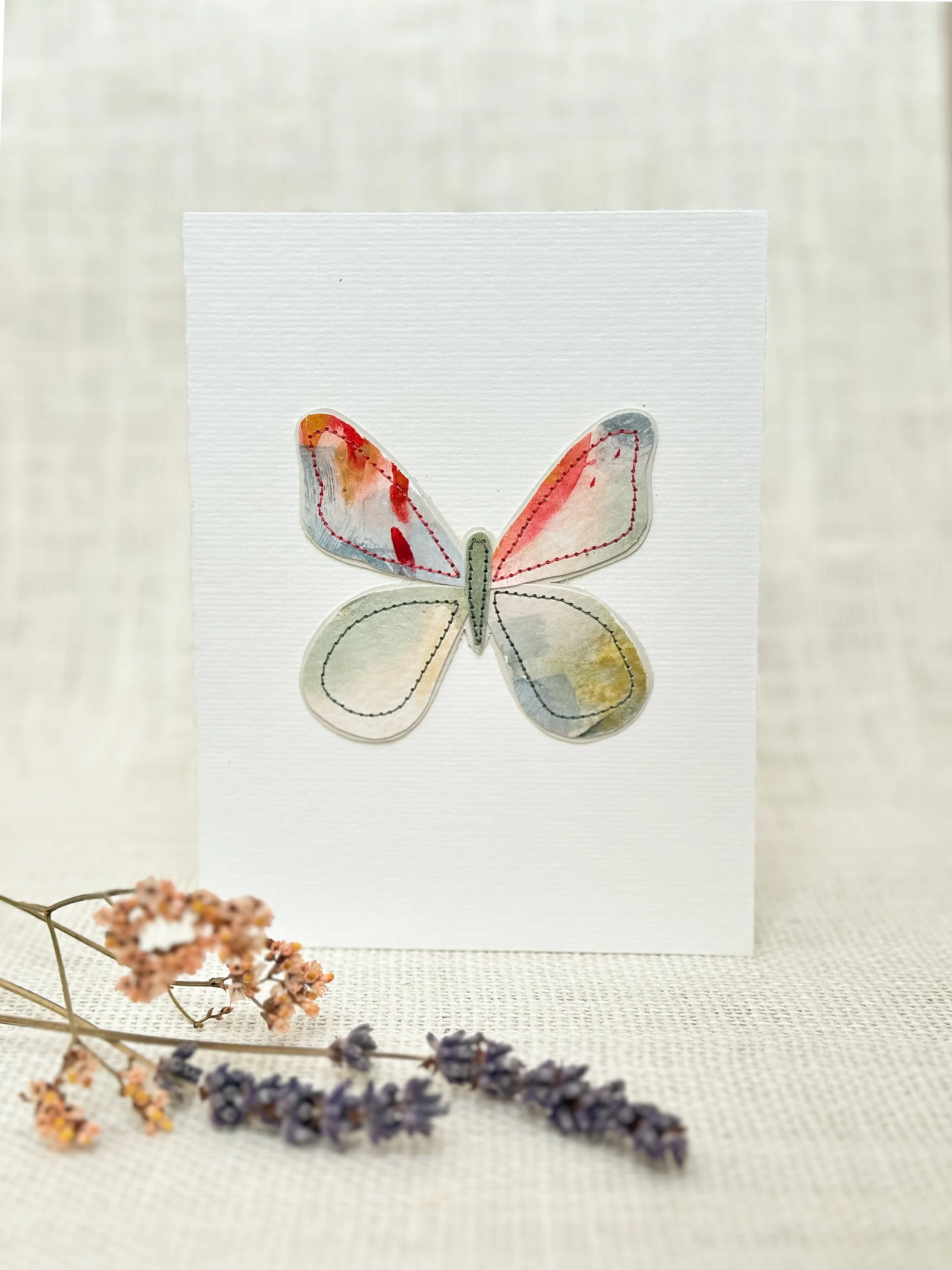 sunrise butterfly - sewn watercolor art card