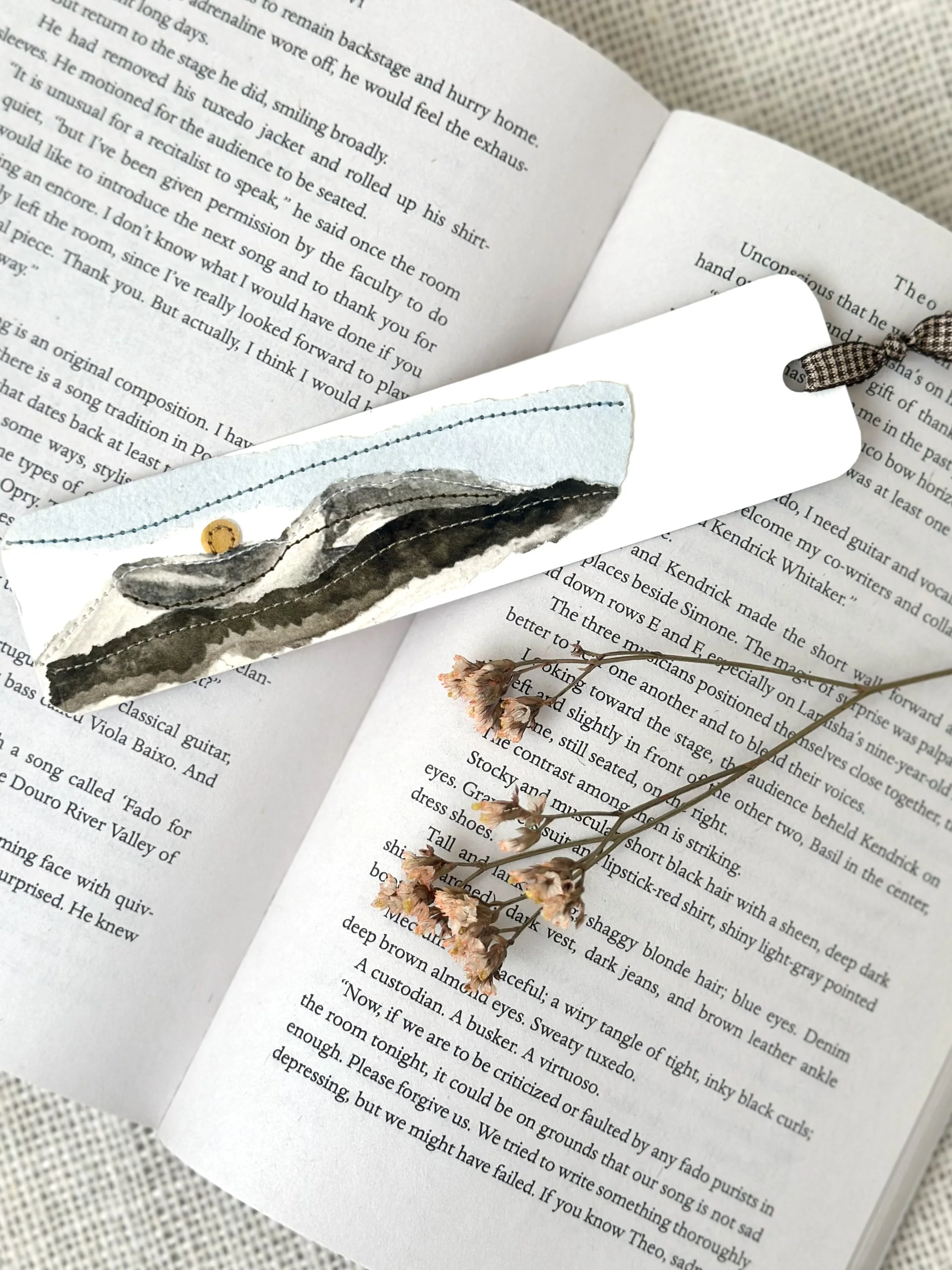 summit - handmade sewn watercolor bookmark