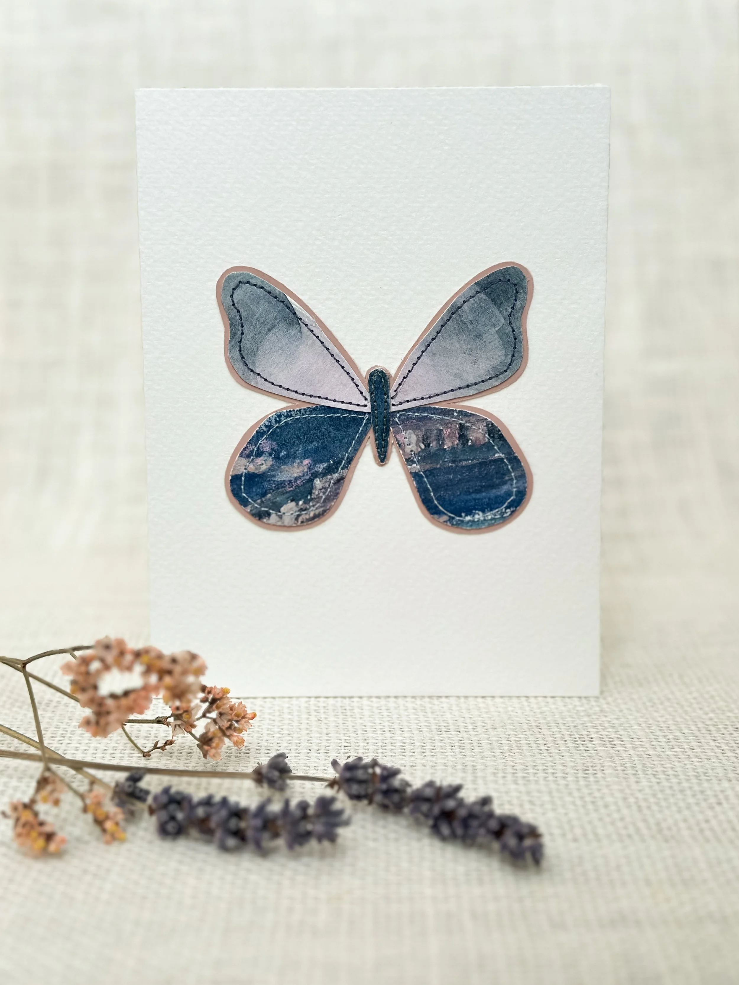 storm butterfly - sewn watercolor art card