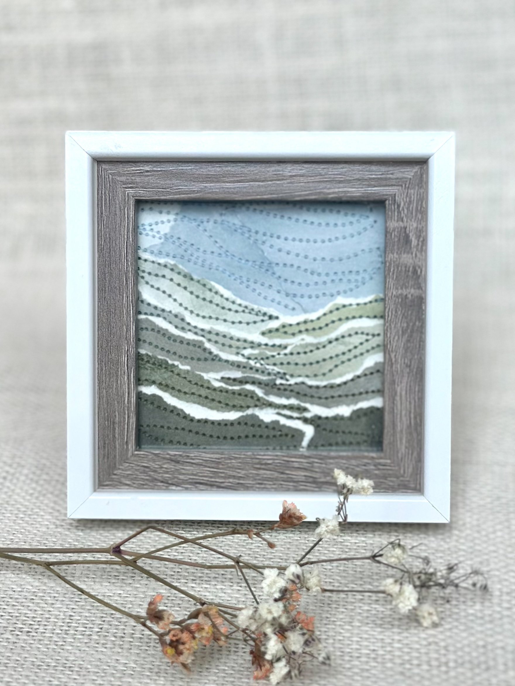 evening ridge lines - mini framed sewn watercolor landscape
