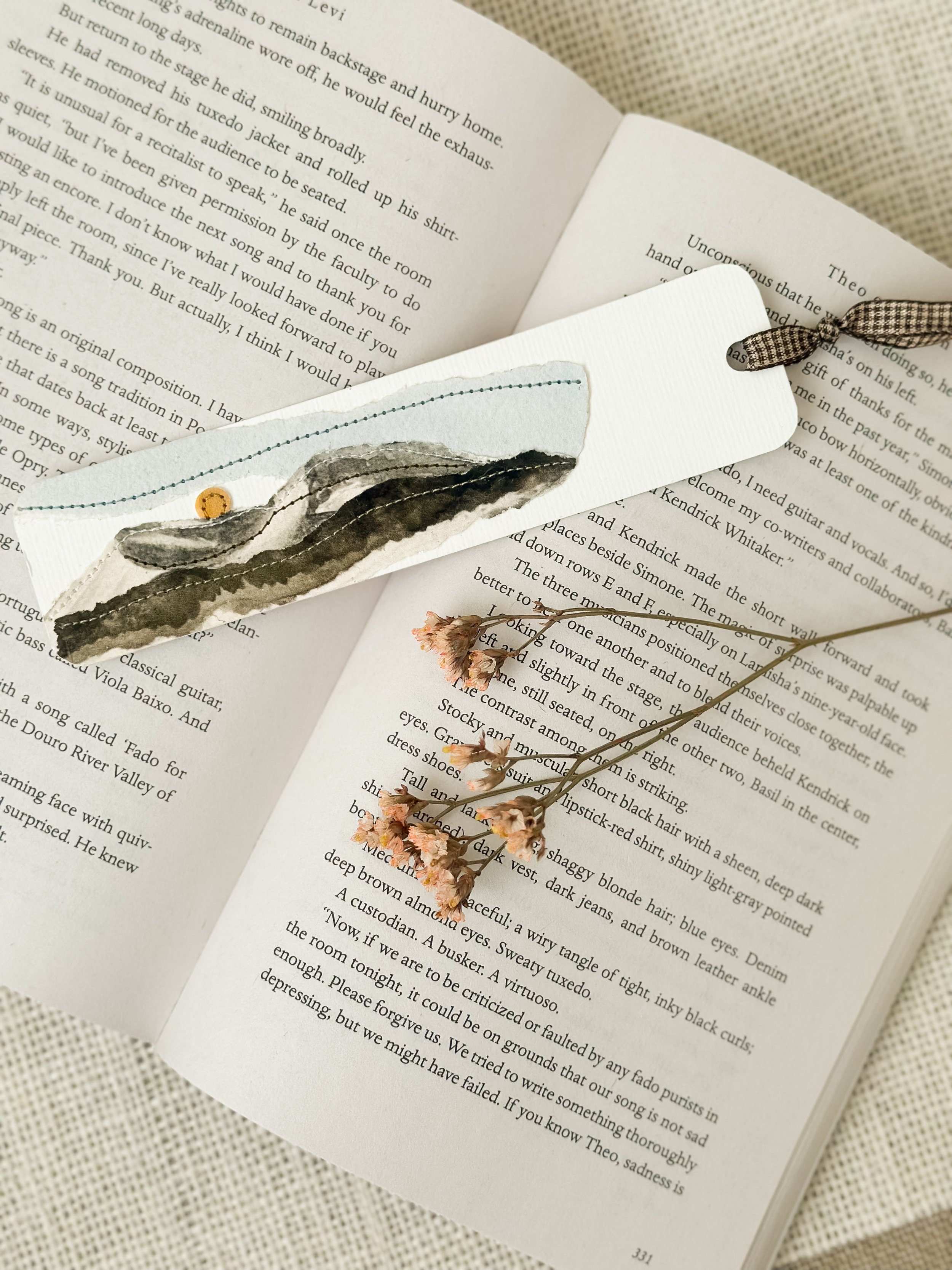 summit - handmade sewn watercolor bookmark