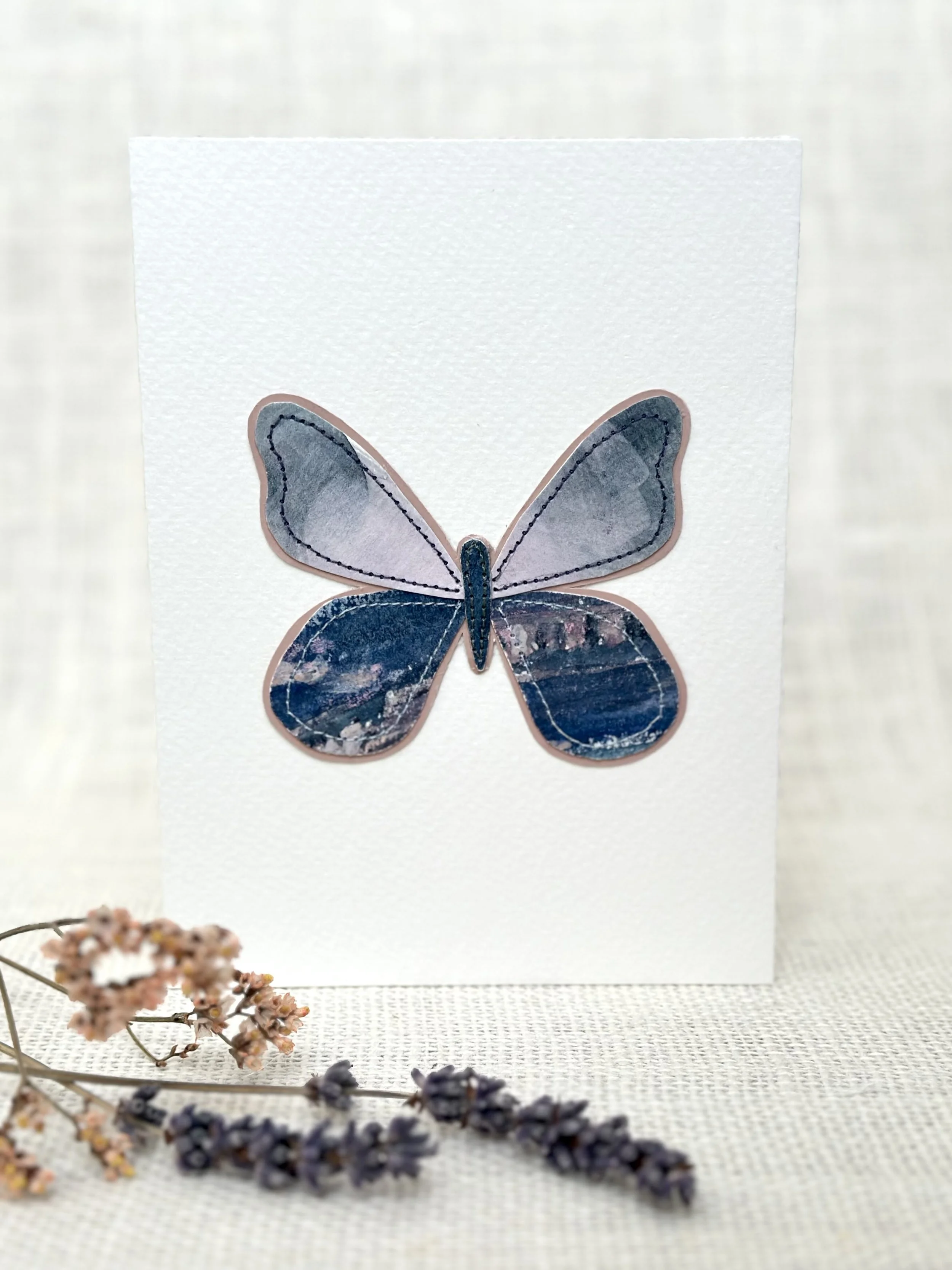 storm butterfly - sewn watercolor art card