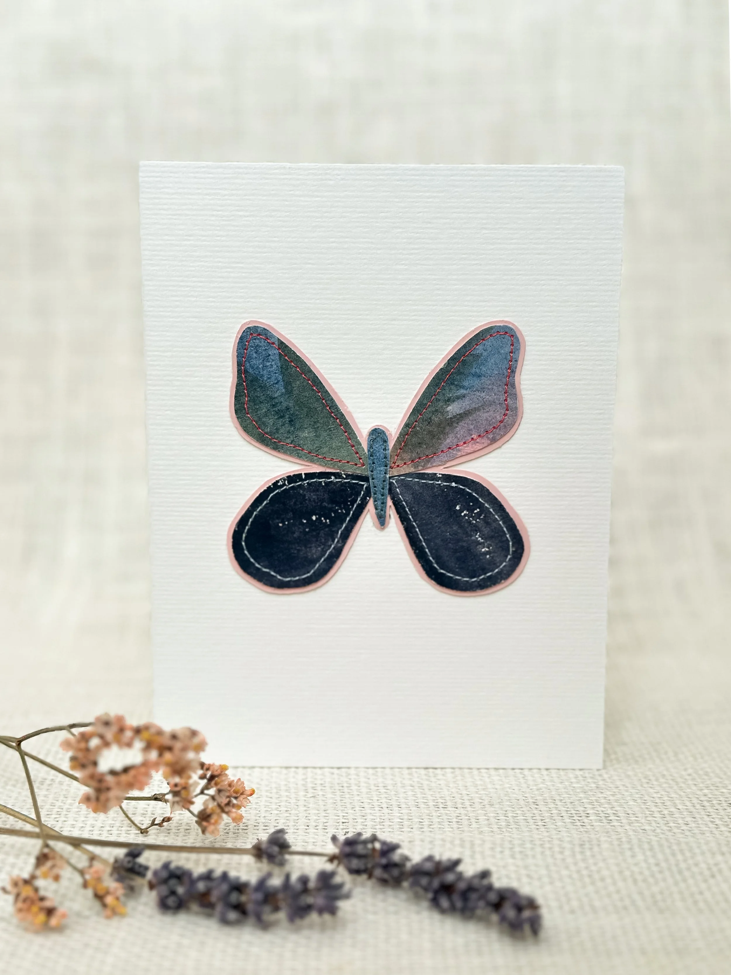 midnight butterfly - sewn watercolor art card