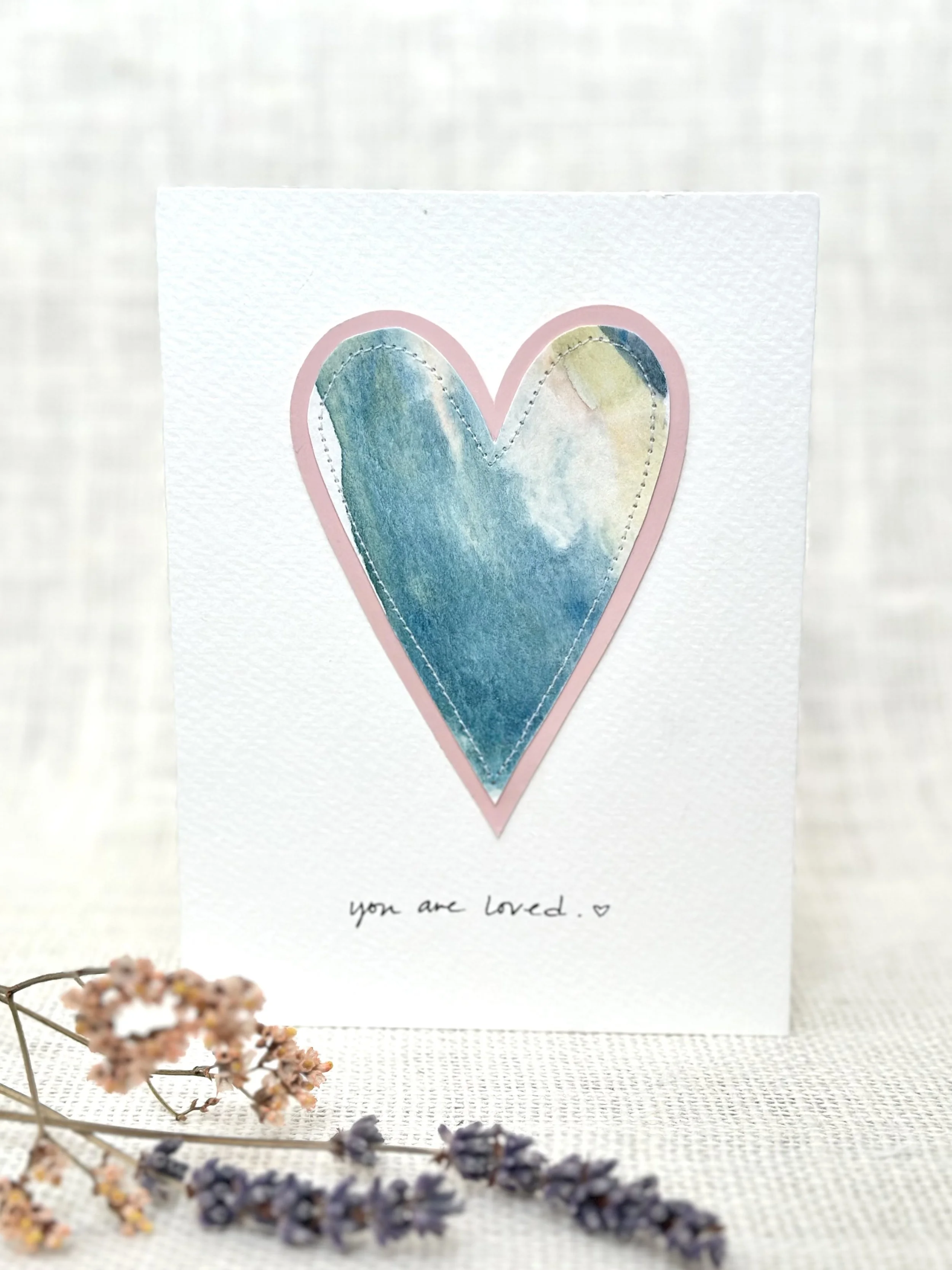 you are loved ocean heart - sewn watercolor art card