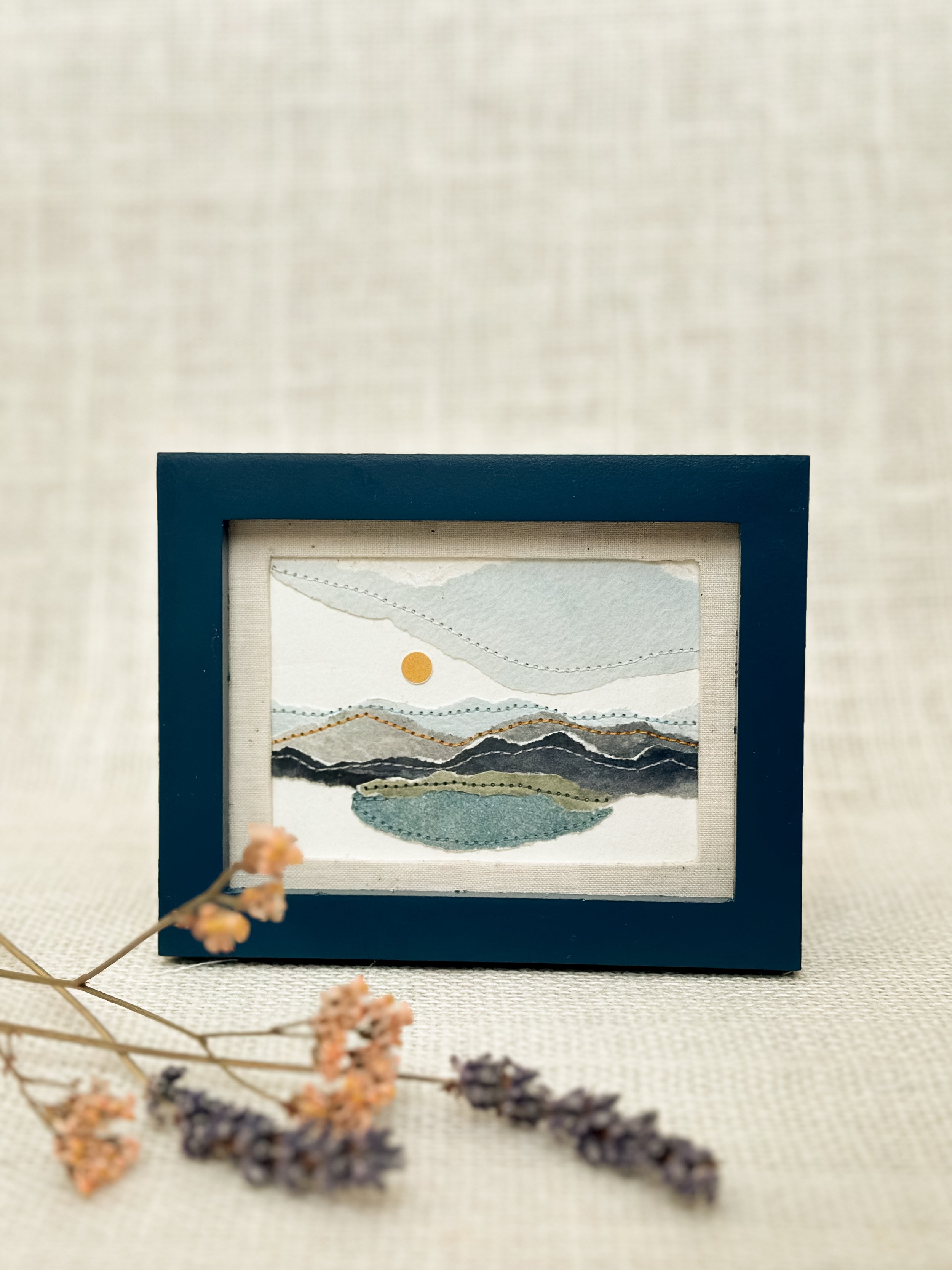 lake view - mini framed sewn watercolor landscape
