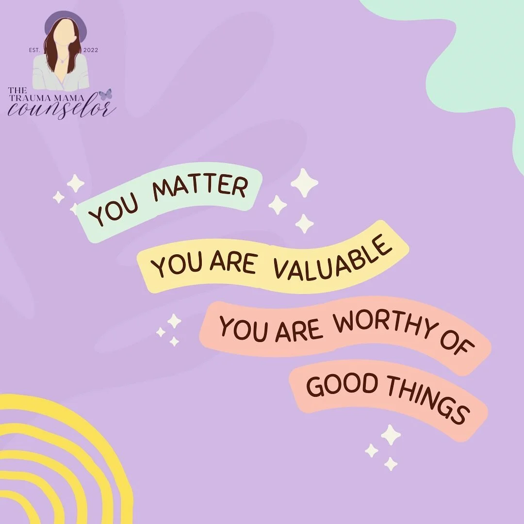 In case you&rsquo;ve forgotten or your brain is trying to play tricks on you&hellip; 

You matter 🫶🏻
You are valuable ✨
You are worthy of good things ☀️

#counseling #traumamama #thetraumamamacounselor #counselor #trauma #crisis #traumacounselor #h