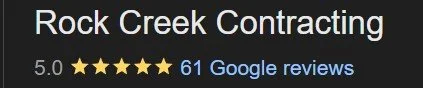 Screenshot of a business listing for Rock Creek Contracting with a 5-star rating based on 61 Google reviews.