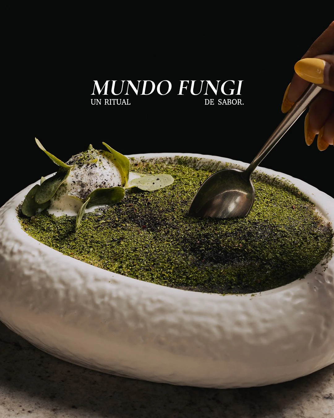Inspiraci&oacute;n del bosque, Mundo Funghi: Torta de cielo, manjar blanco, cenizas mixtas, gelato de coco y brotes de mel&oacute;n.

La reservaci&oacute;n es solamente v&iacute;a OpenTable o WhatsApp