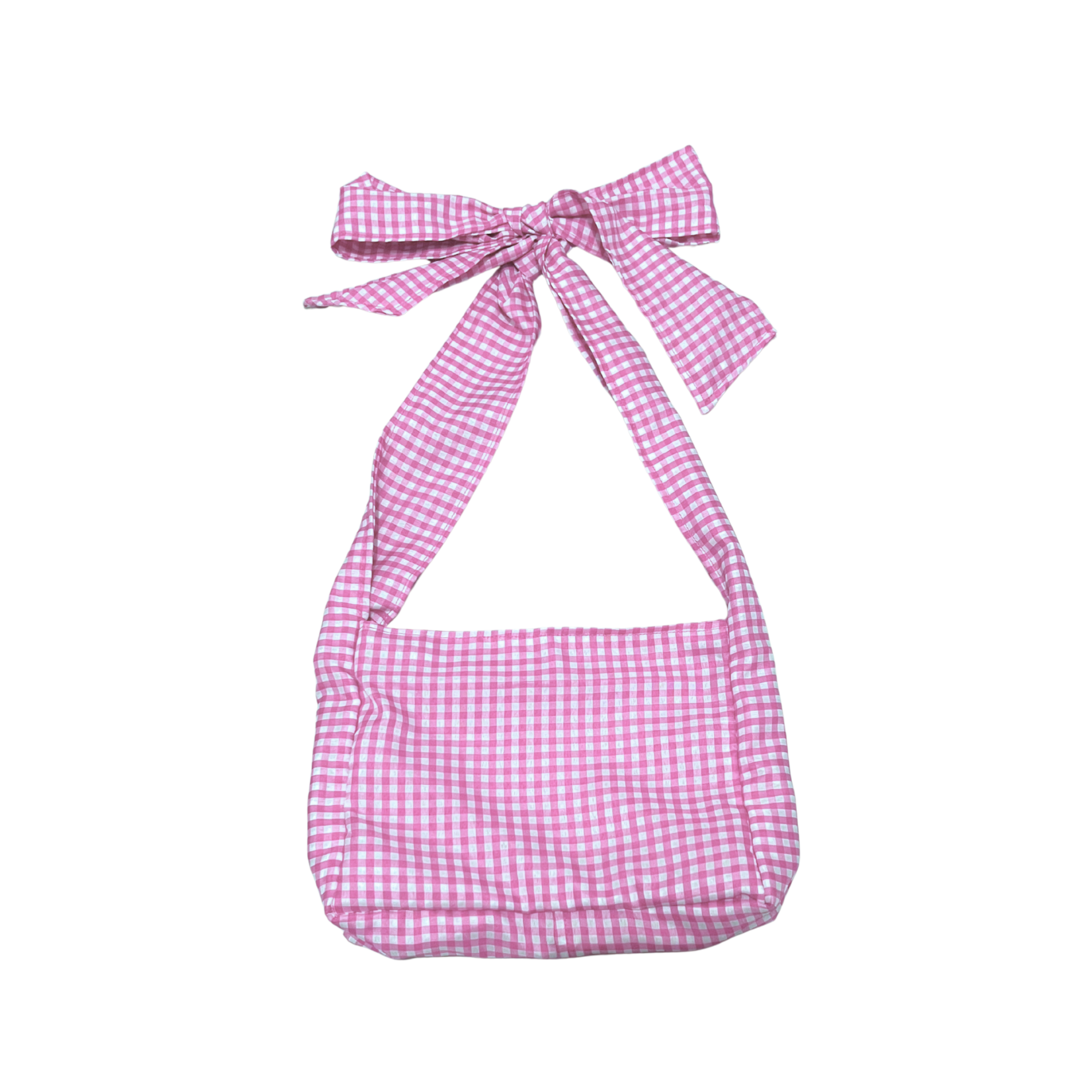 Pink Gingham Bow-Strap Bag