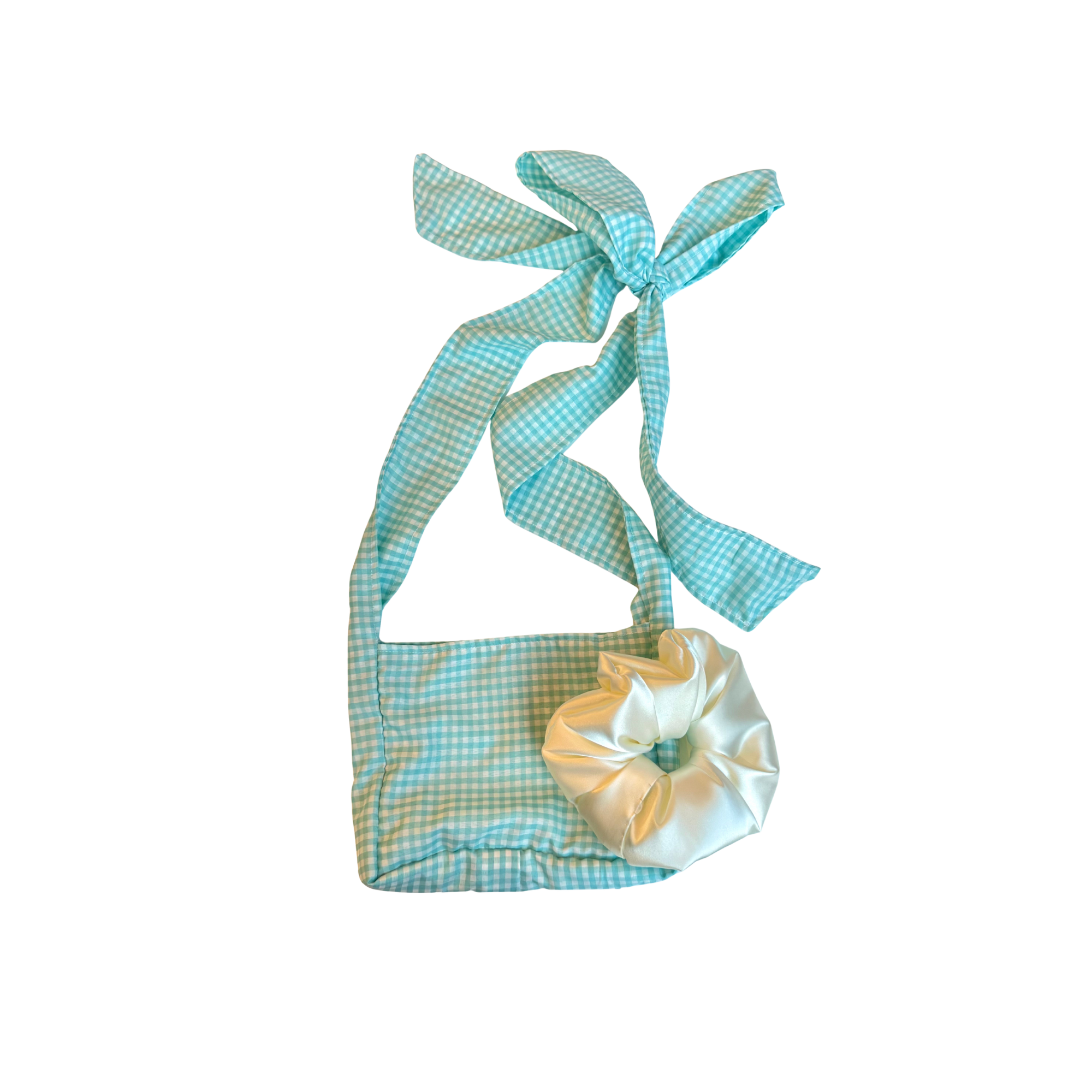 Light Blue Gingham Bow-Strap Bag