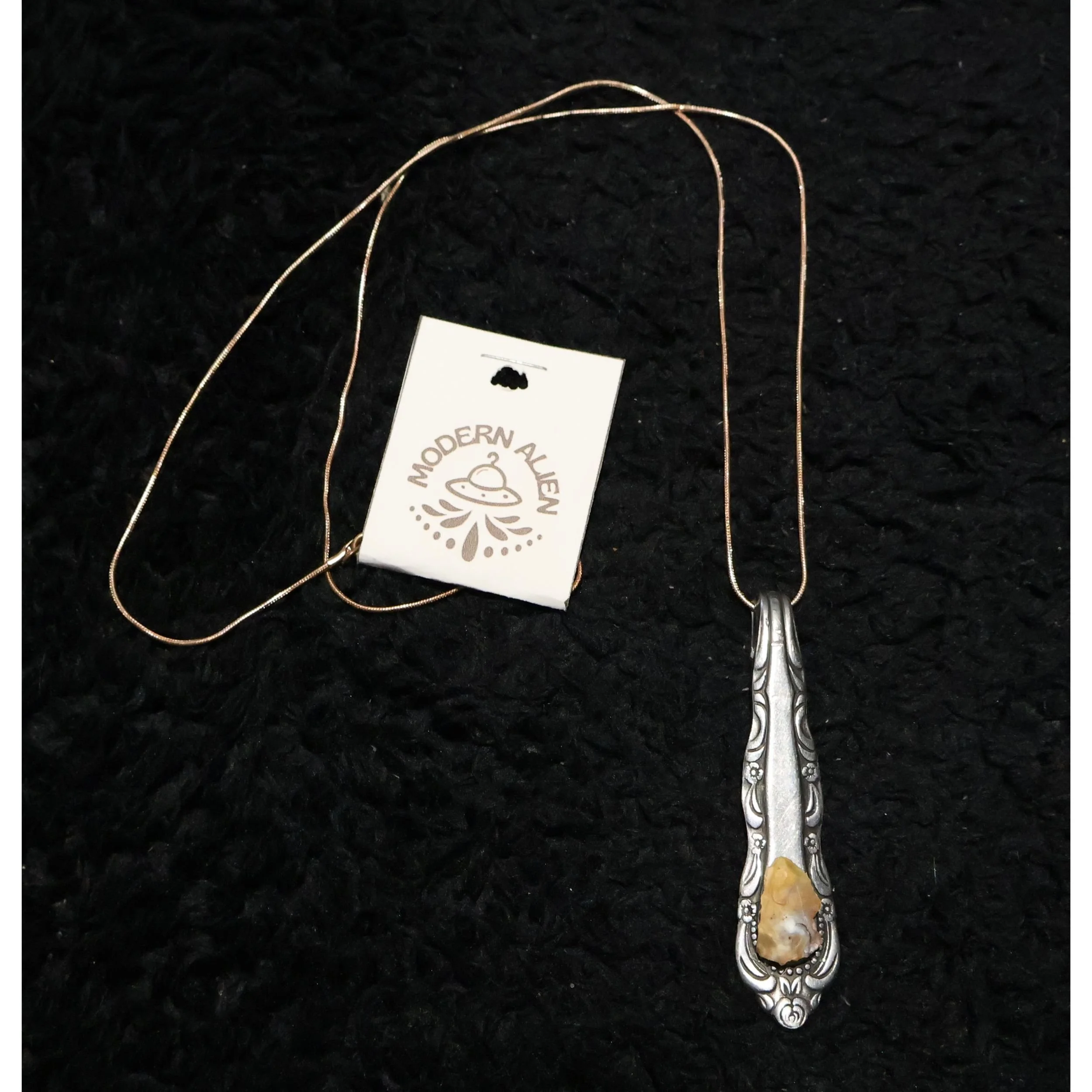 Upcycled Spoon Necklace with Raw Crystal