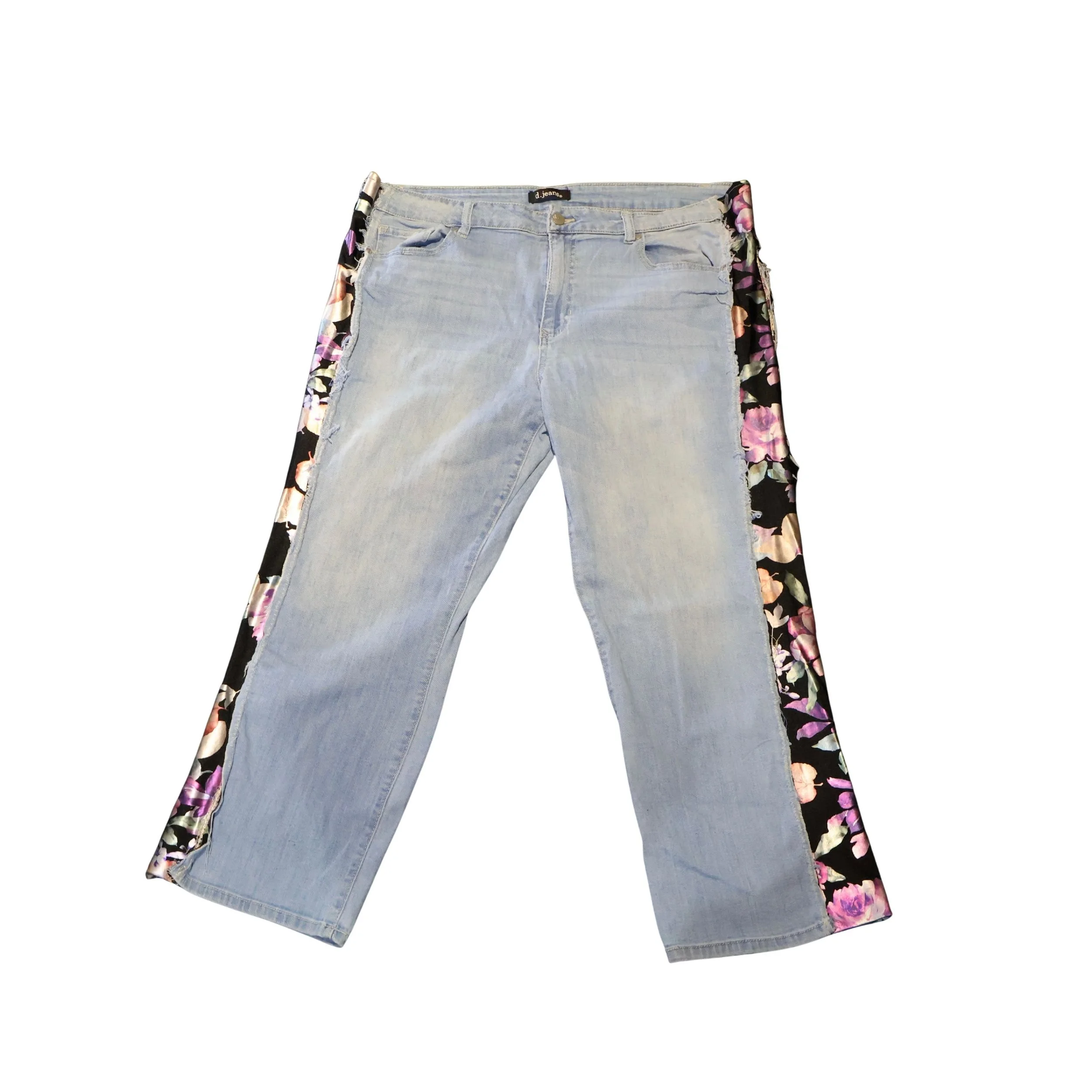 Floral Denim Side Panel Pants