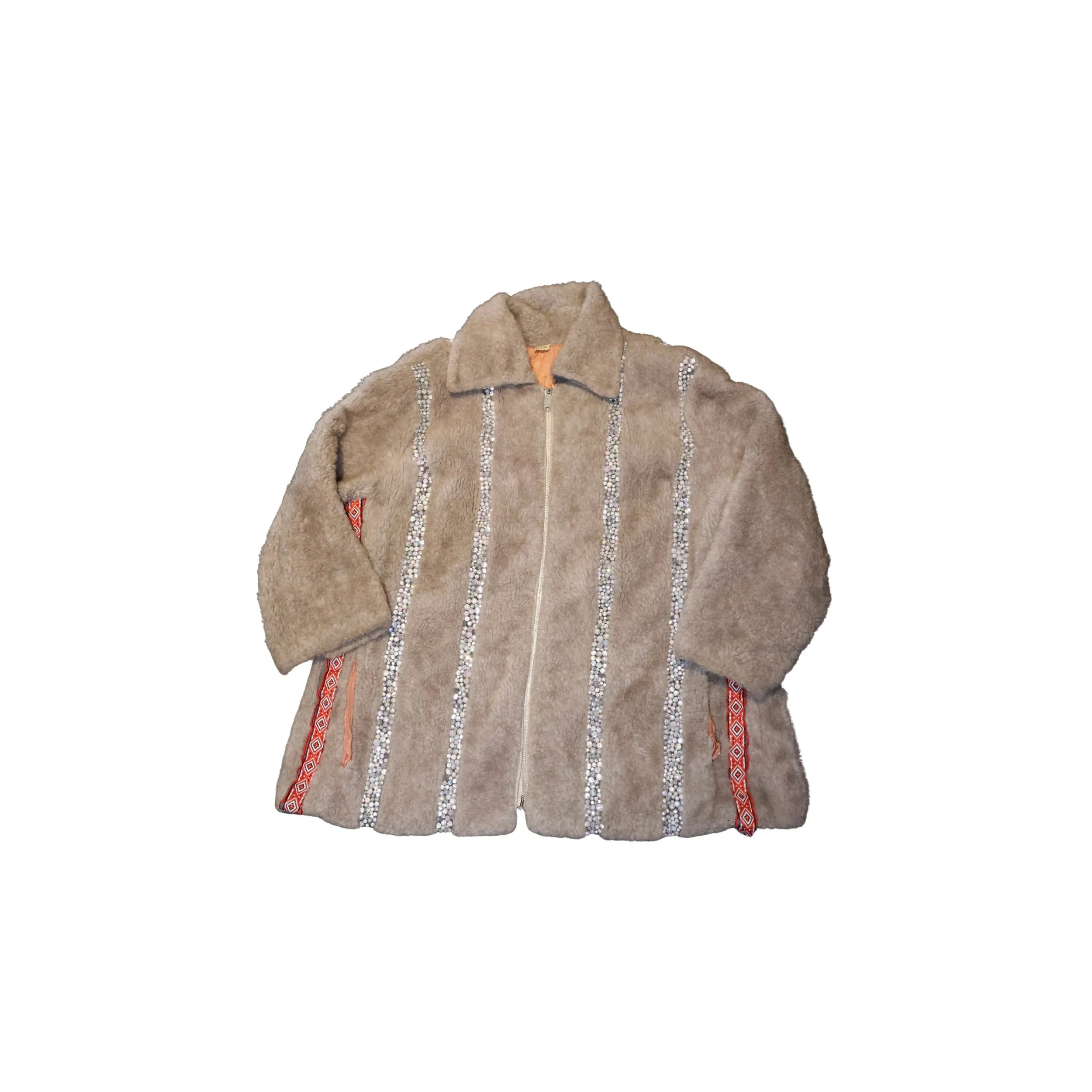 Reworked Vintage Bejeweled Futuristic Glam Fur Jacket (B Grade)