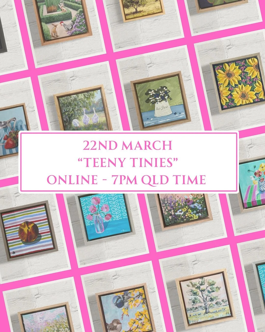 So excited to be part of this!

Teeny Tinies
Over 40 female artists, over 100 pieces. 
22nd March
7pm QLD time 

Online @giftsatteacup 

🩵🩷💚