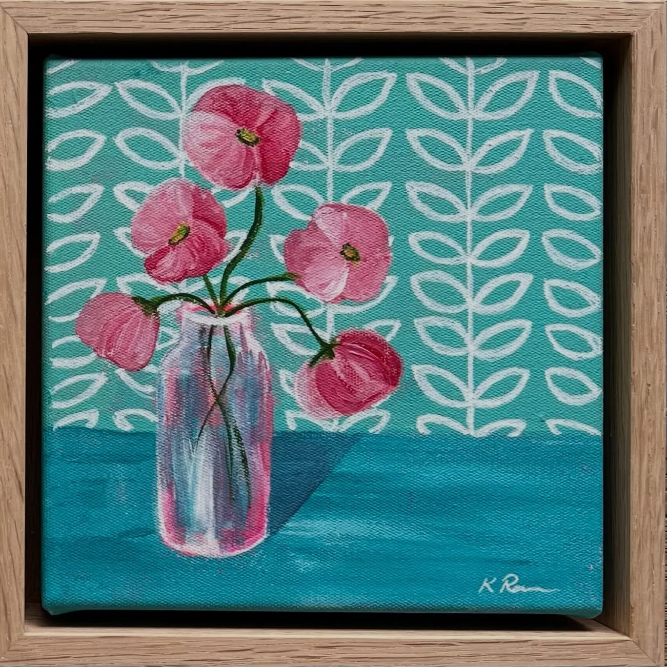 SOLD 🩵 
Thank you to the collector and @giftsatteacup. I felt so much joy painting this one. I love the colour combination and the pattern in the vintage inspired wallpaper. I hope it brings you much happiness 🩷