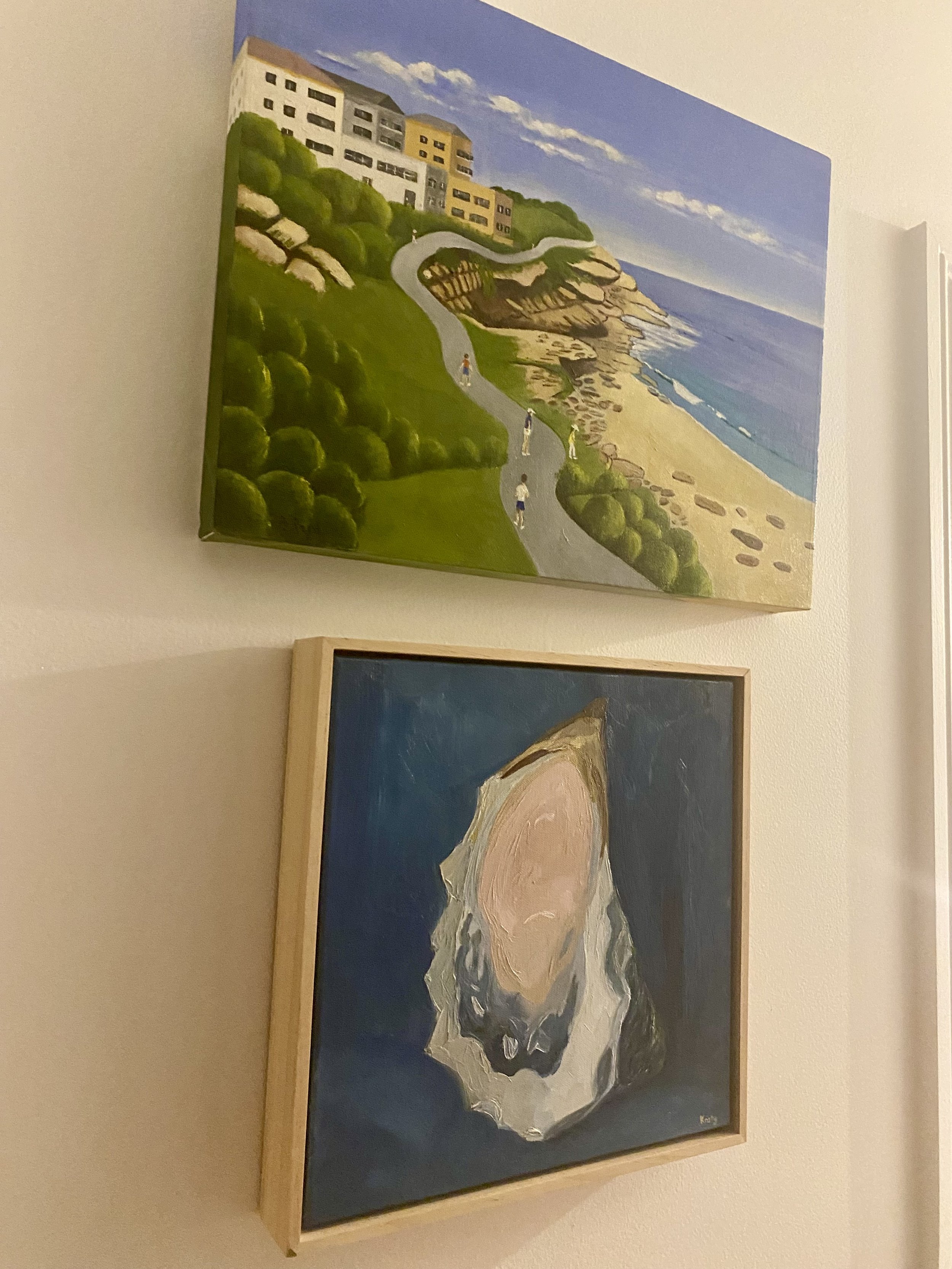'Nielsen Park' solitary oyster painting framed and hanging in home