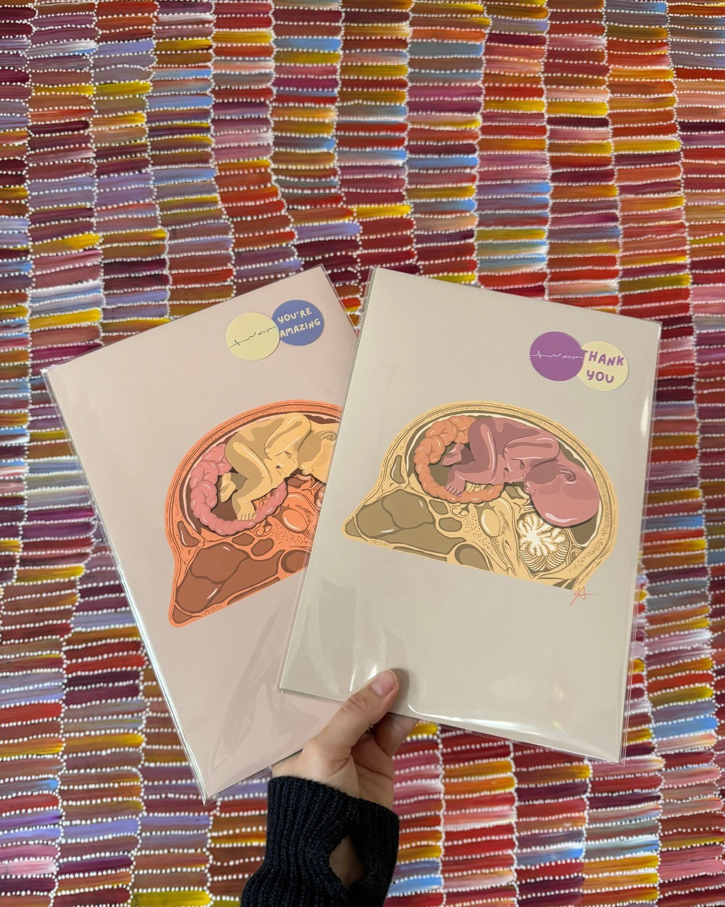 Guess that print! 
A little throwback to some pieces I made for @beyondthebump.podcast in the podcast's colour scheme! A little thank you for keeping me company in the early days of motherhood. In light of the recent episode with @clairetonti, discus