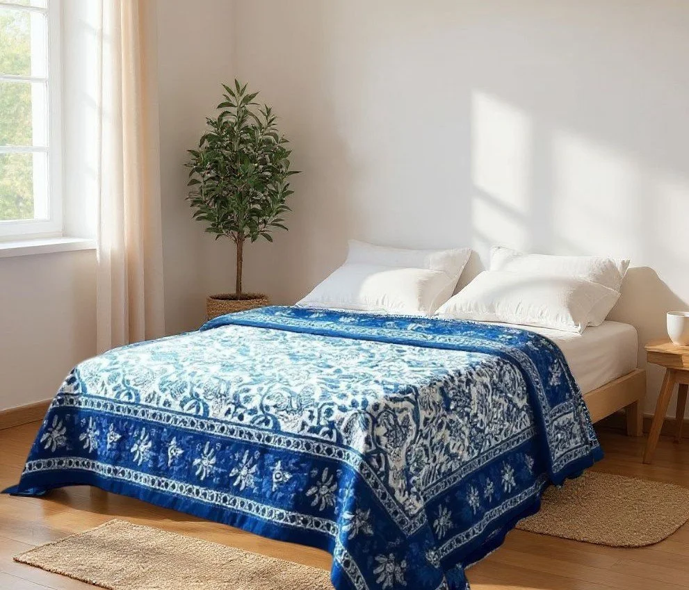 Blue Lilly White Quilt - Handmaids Global Collection