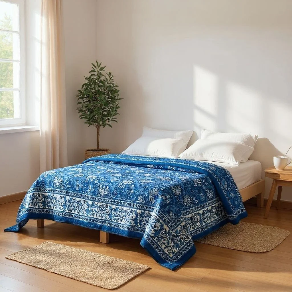 Blue Lilly White Quilt - Handmaids Global Collection