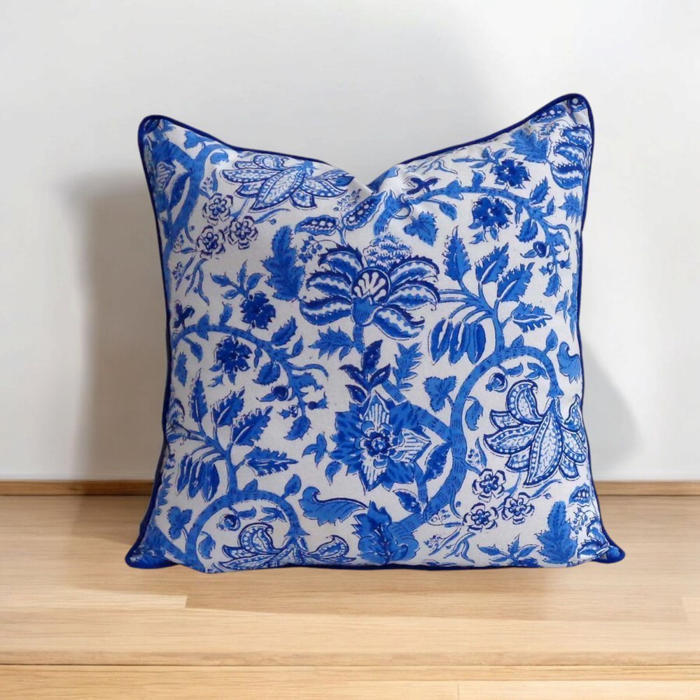Cushion Cover Piping Blue Lilly White - Handmaids Global Collection