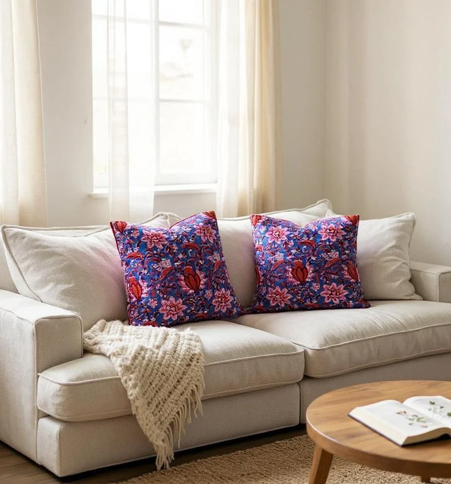 Fuchsia Red Piping Cushion Cover - Handmaids Global Collection