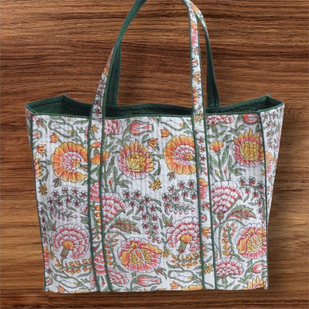 Sea Green Yellow Quilted Tote Bag - Handmaids Global Collection