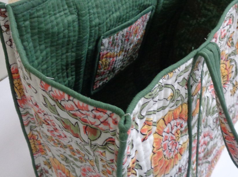 Sea Green Yellow Quilted Tote Bag - Handmaids Global Collection