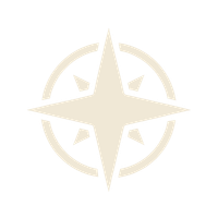 A compass rose symbol with a large central star and circular ring indicating navigation directions.