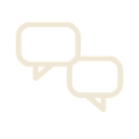 Two overlapping speech bubbles with a modern, minimal design.