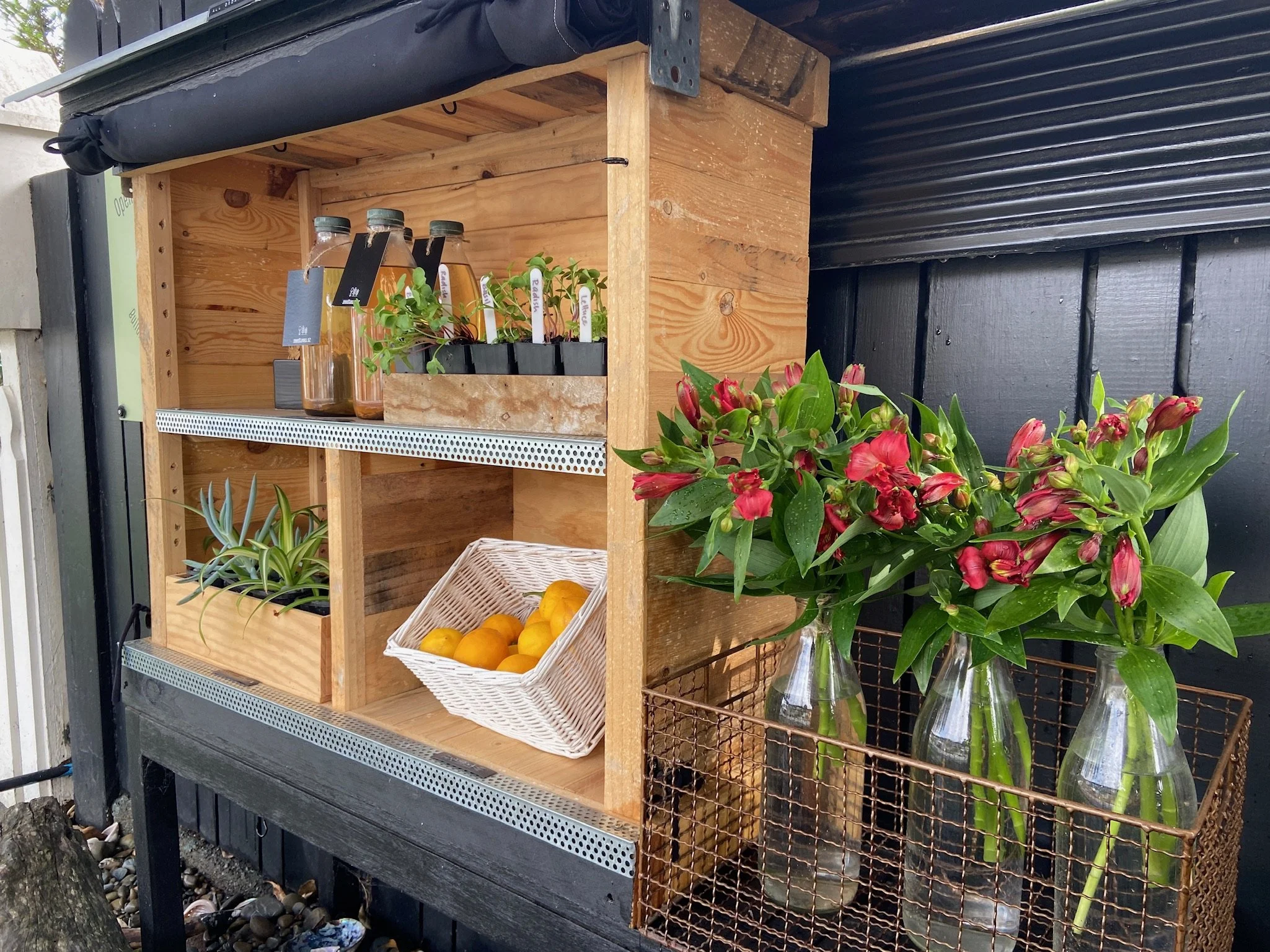 The Seed to Sea Sharing Stall with flowers and garden produce