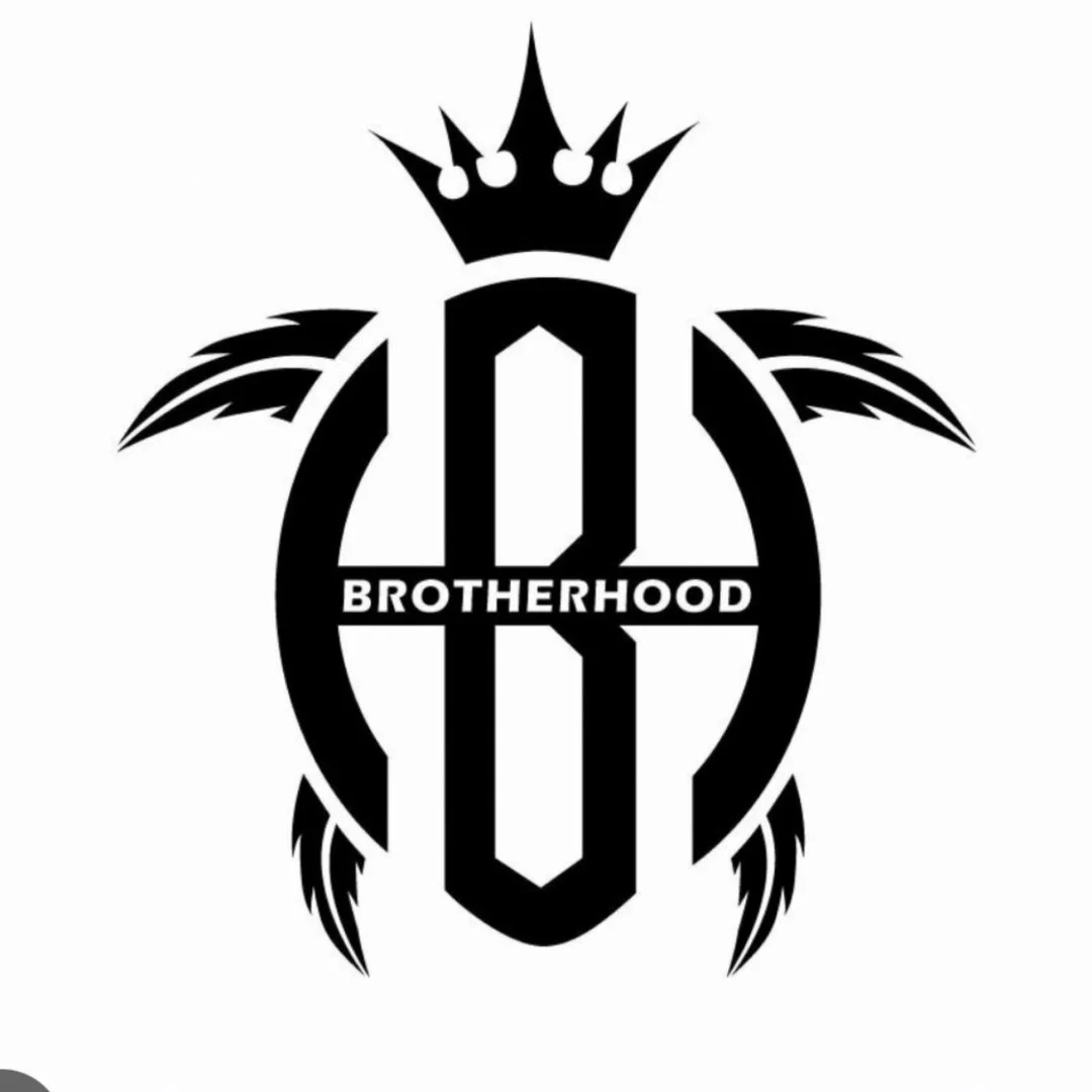 Black-and-white Logo with a graphic of a turtle with a crown on top and the words "BROTHERHOOD" across the center.