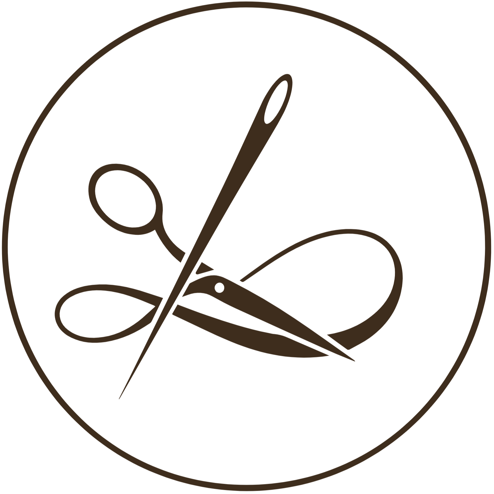 Lin's Tailor Shop logo. A round icon with a stylized outline of a pair of tailoring scissors and a needle.