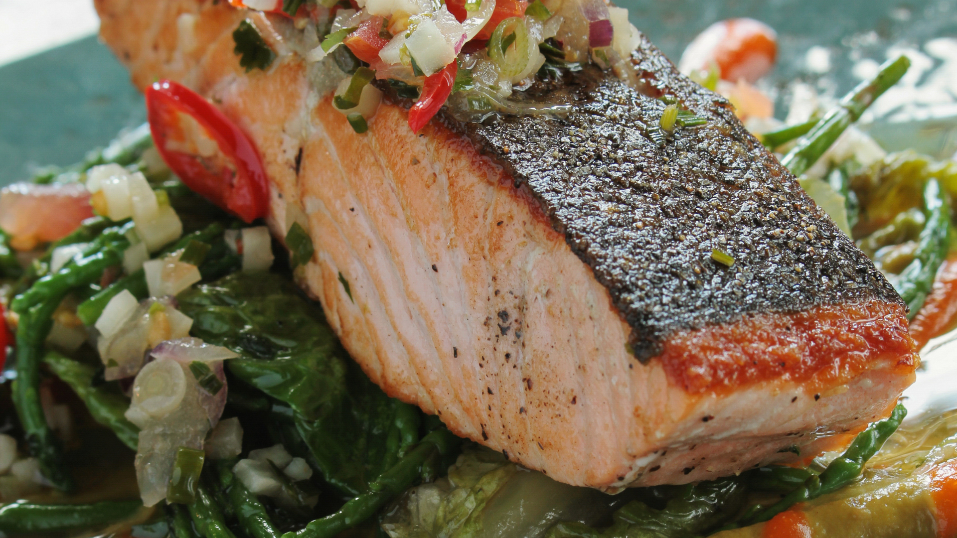 Crusted Salmon with Samphire &amp; Preserved Lemon Sauce