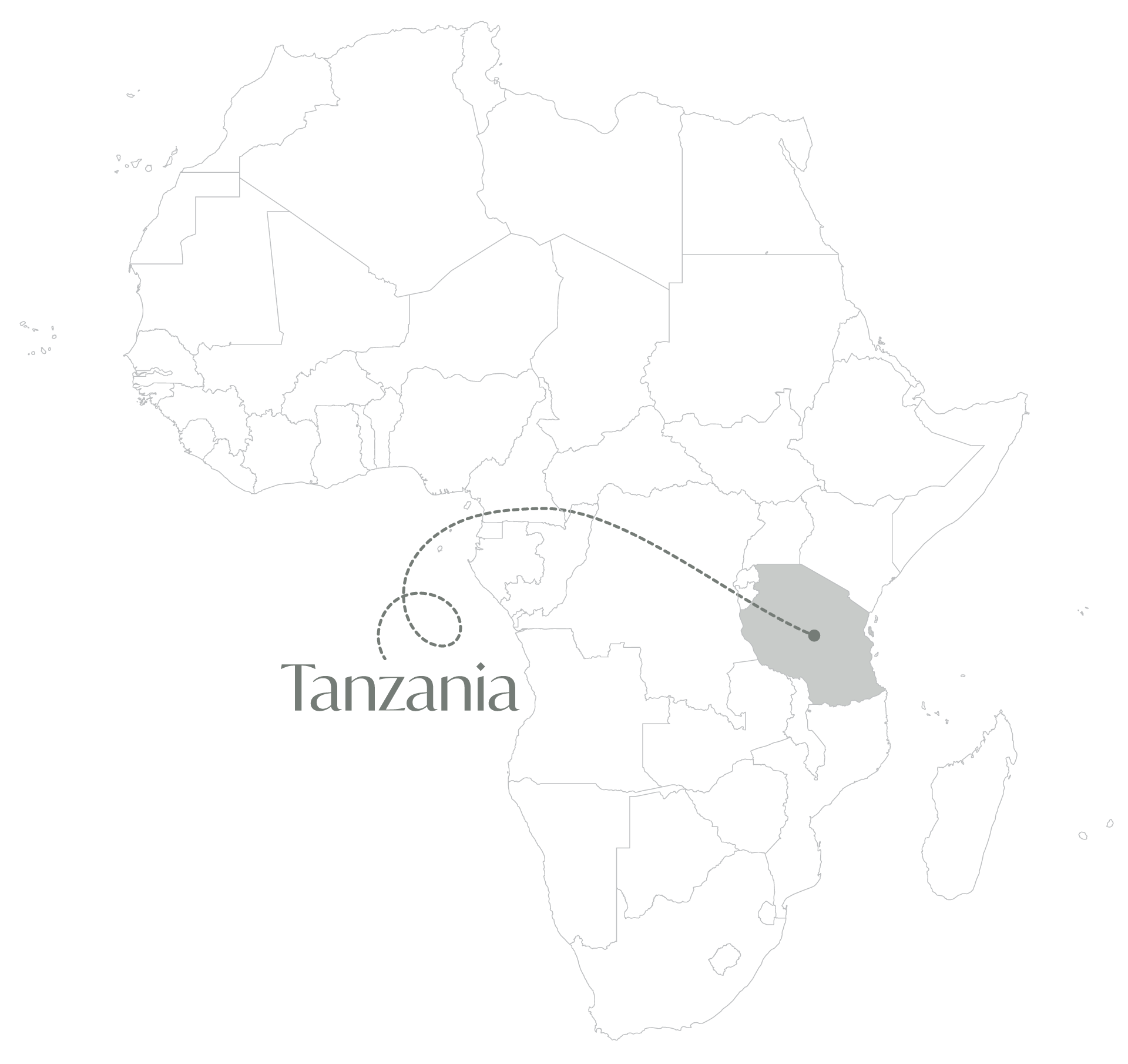 Map of the location of Tanzania in Africa