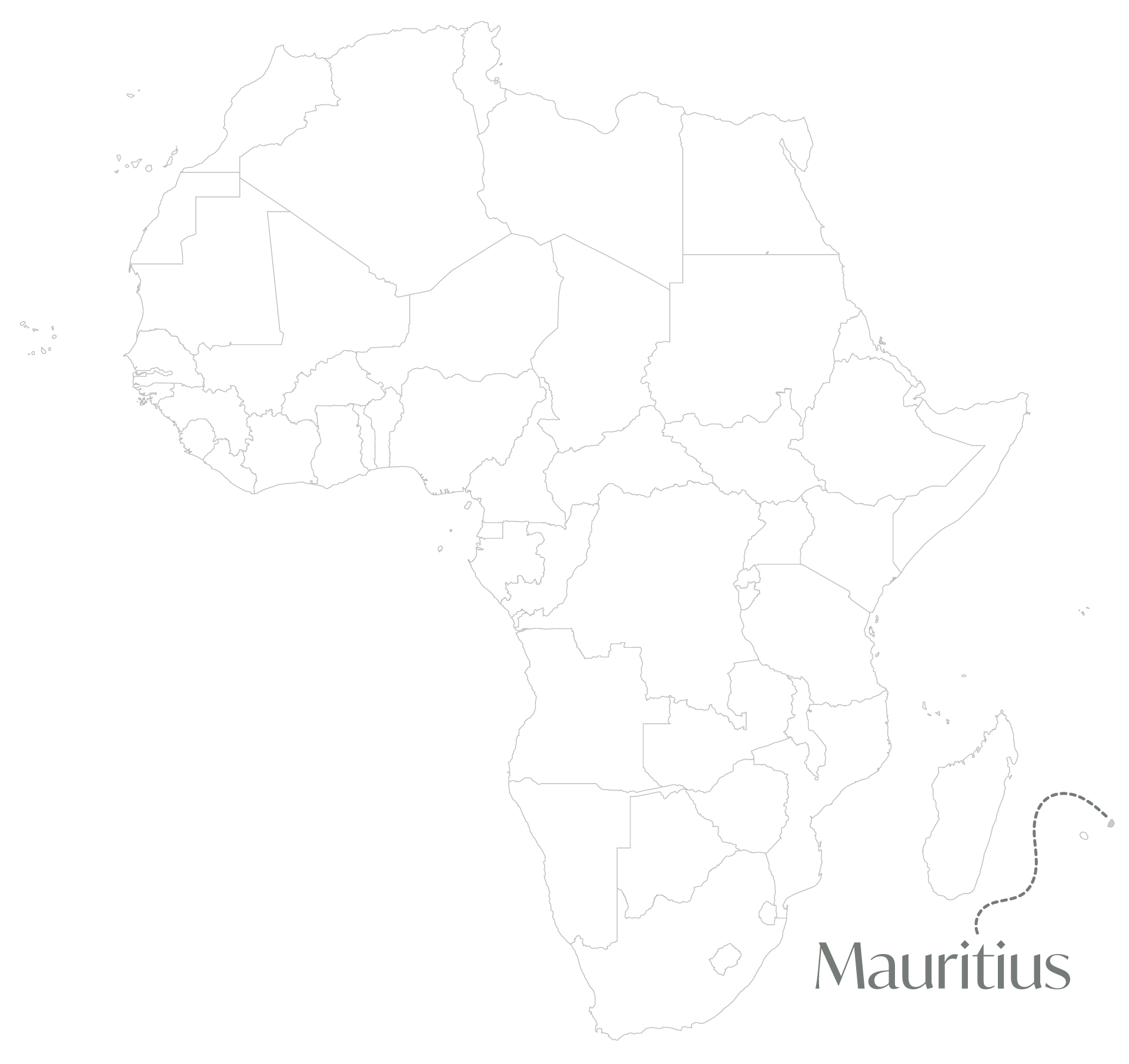 Map of the location of Mauritius in relation to Africa