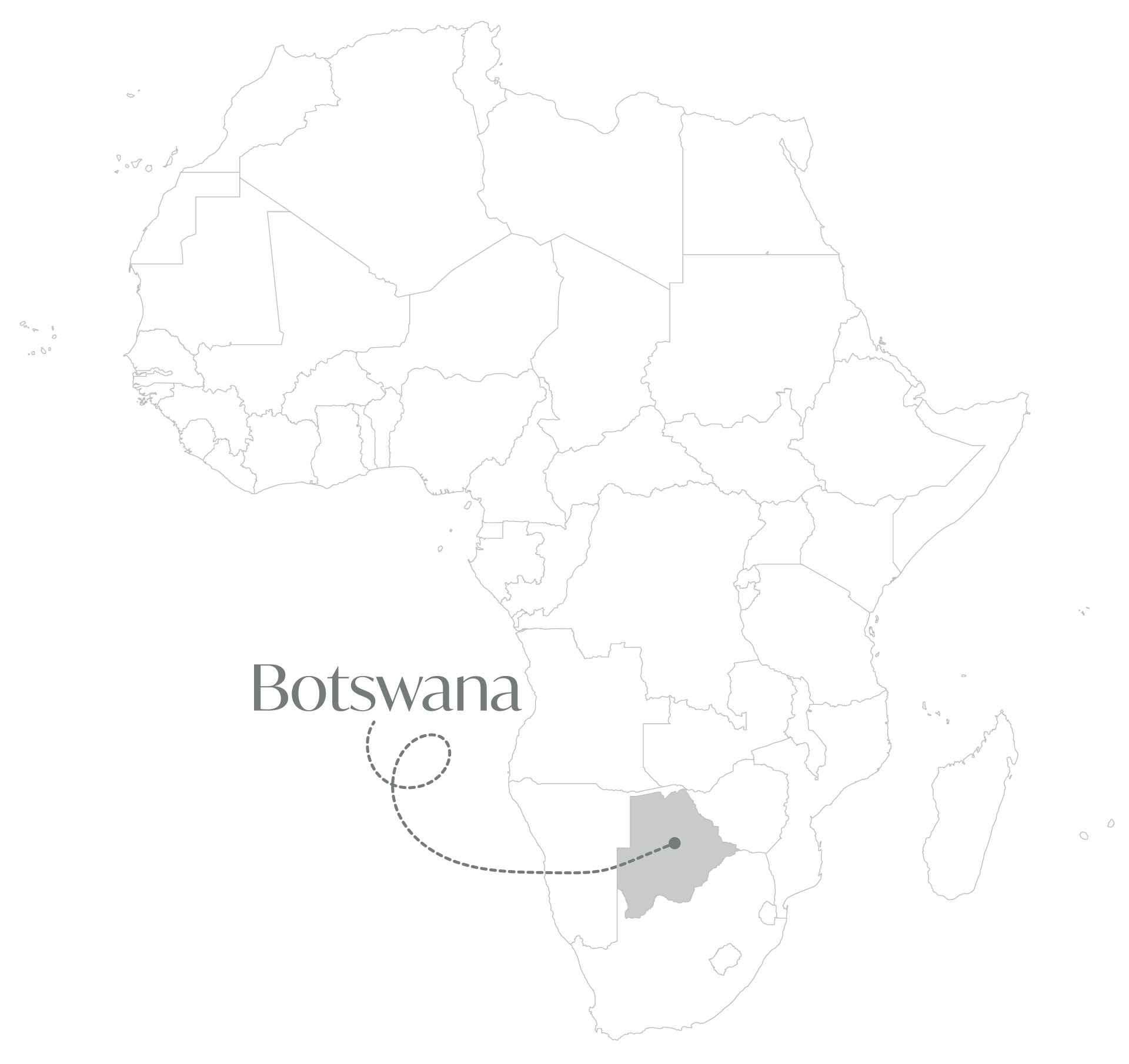 Map of the location of Botswana in Africa