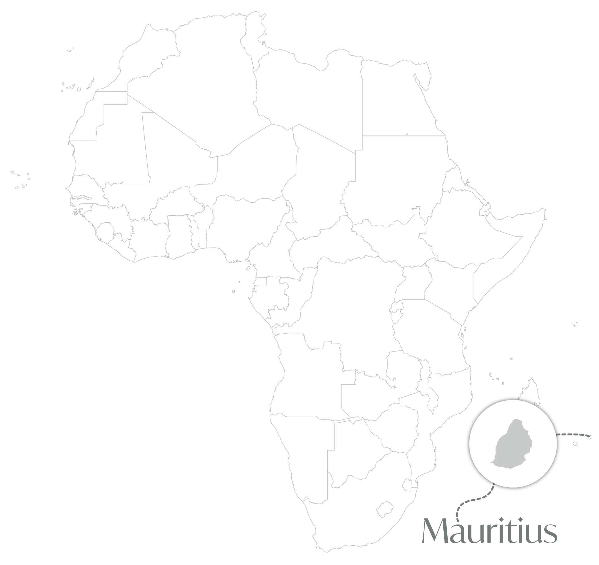 Map of the location of Mauritius in relation to Africa