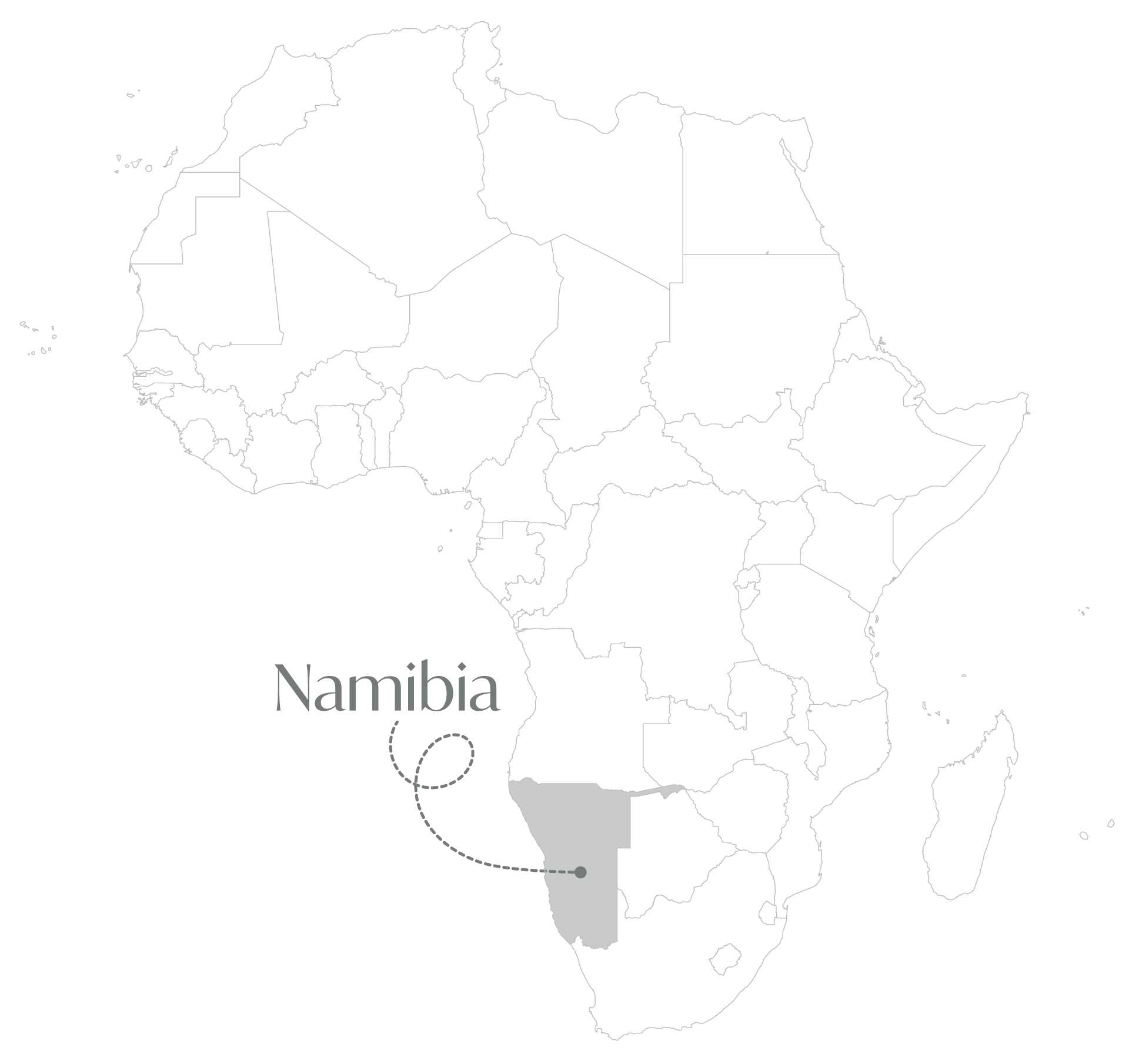 Map of the location of Namibia in Africa