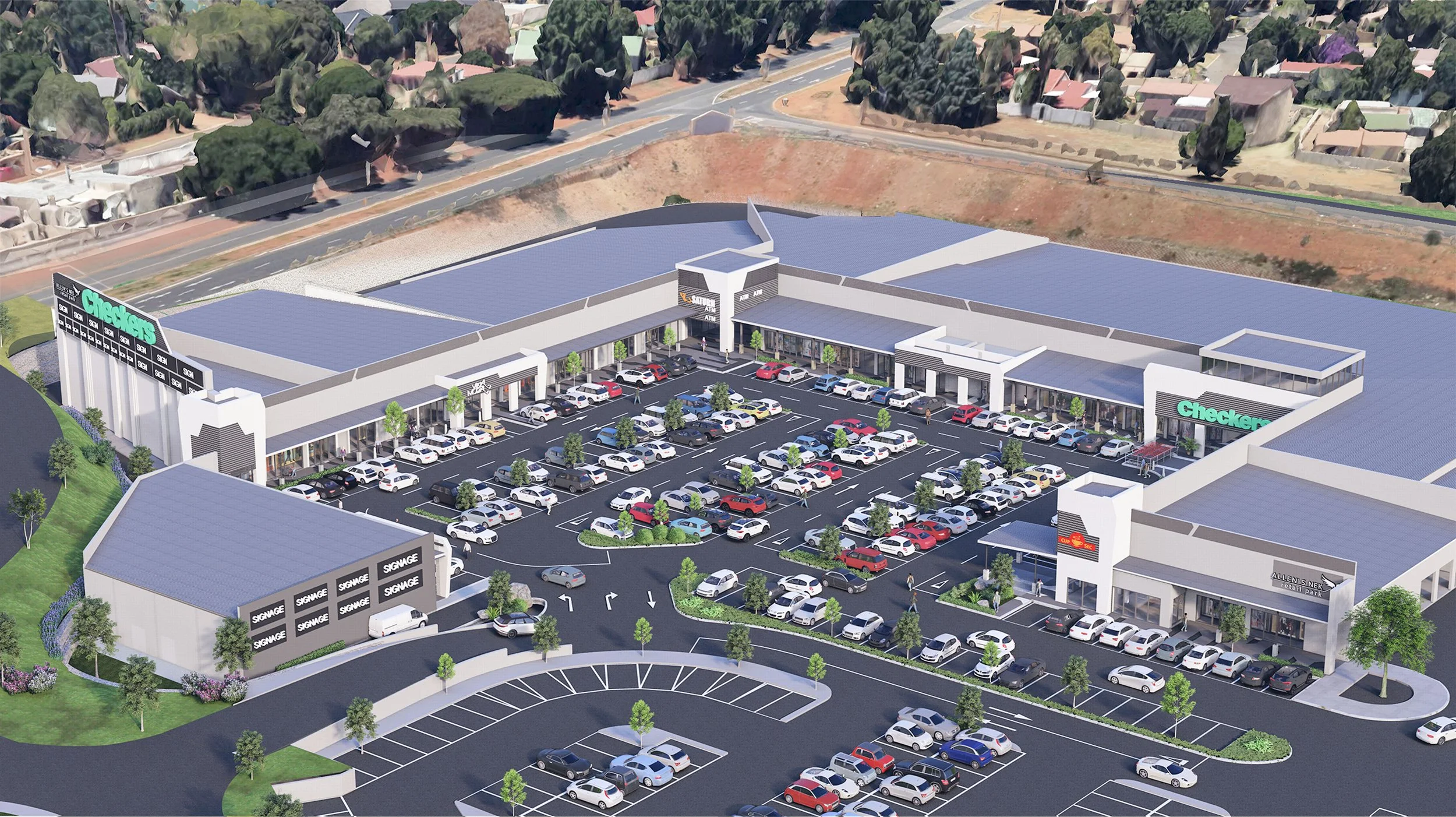 Allen's Nek Rendering showing the shopping centre in its completed form.
