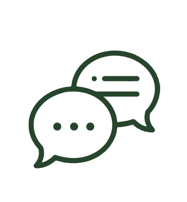 Deux bulles de dialogue, une de couleur sombre et une autre plus claire, représentant une conversation.