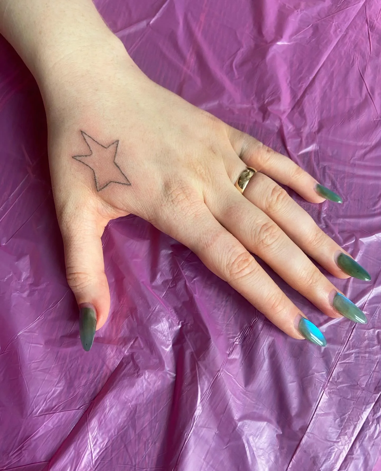 Star hand tattoo &amp; healed angel with acrylics 💖