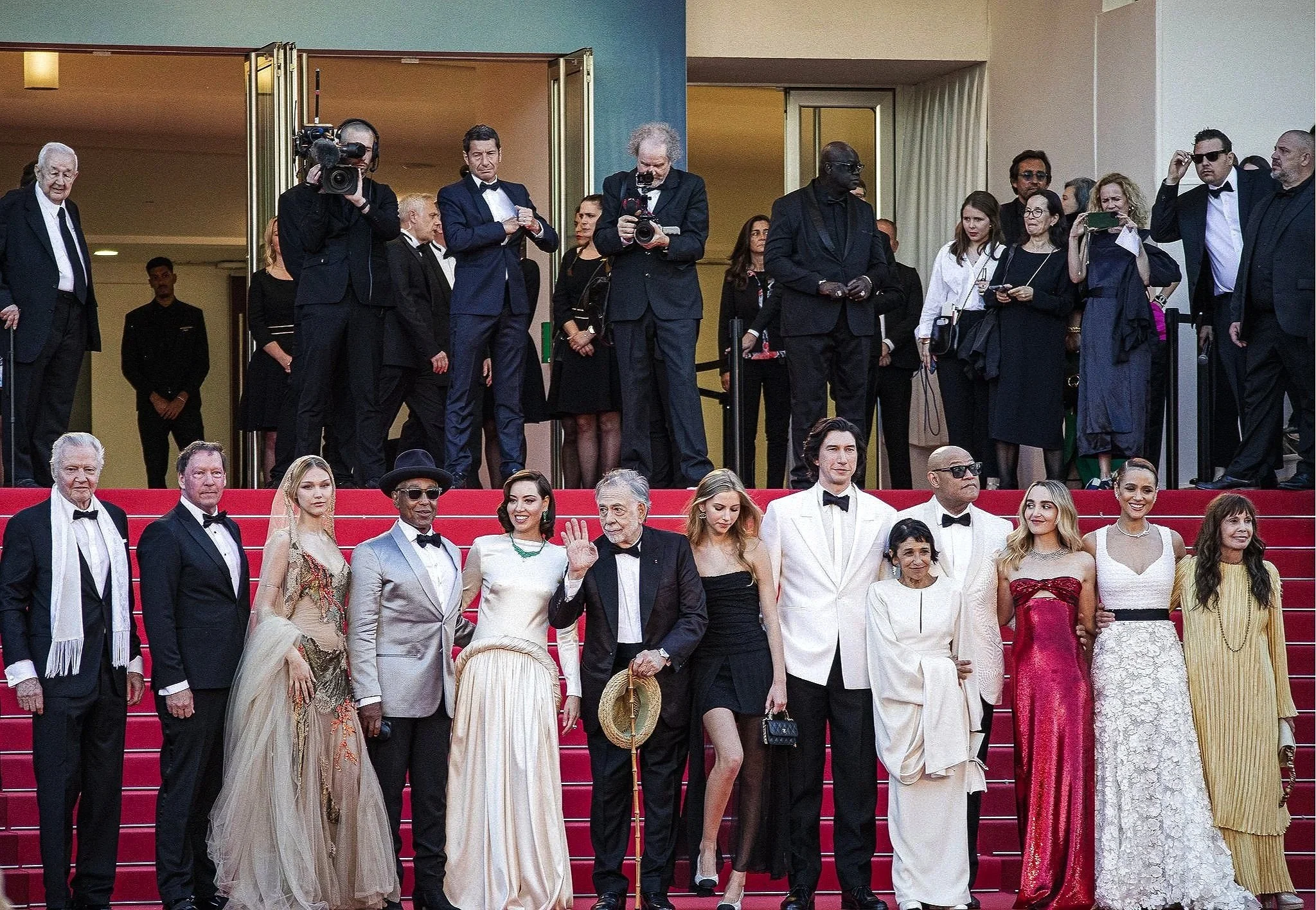 World premiere of “Megalopolis” by Francis Ford Coppola, starring Adam Driver, Aubrey Plaza, Giancarlo Esposito, Shia LaBeouf,  Jon Voight, Grace VanderWaal, Laurence Fishburne and Kathryn Hunter. Cannes, 2024