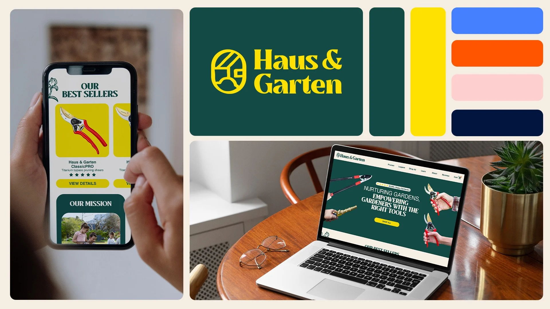 Logo and brand identity presentation for Haus & Garten Rebranding project showing modern typography and minimalist graphic elements.