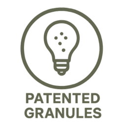 Logo of a lightbulb with the words 'Patented Granules' underneath.