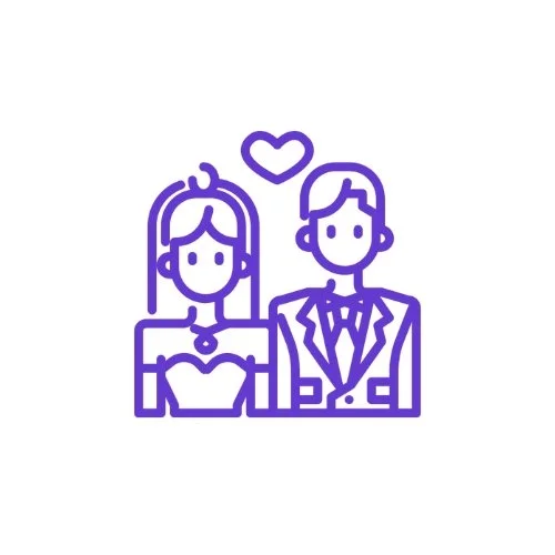 Line drawing of a couple, a woman and a man, with a heart above them.