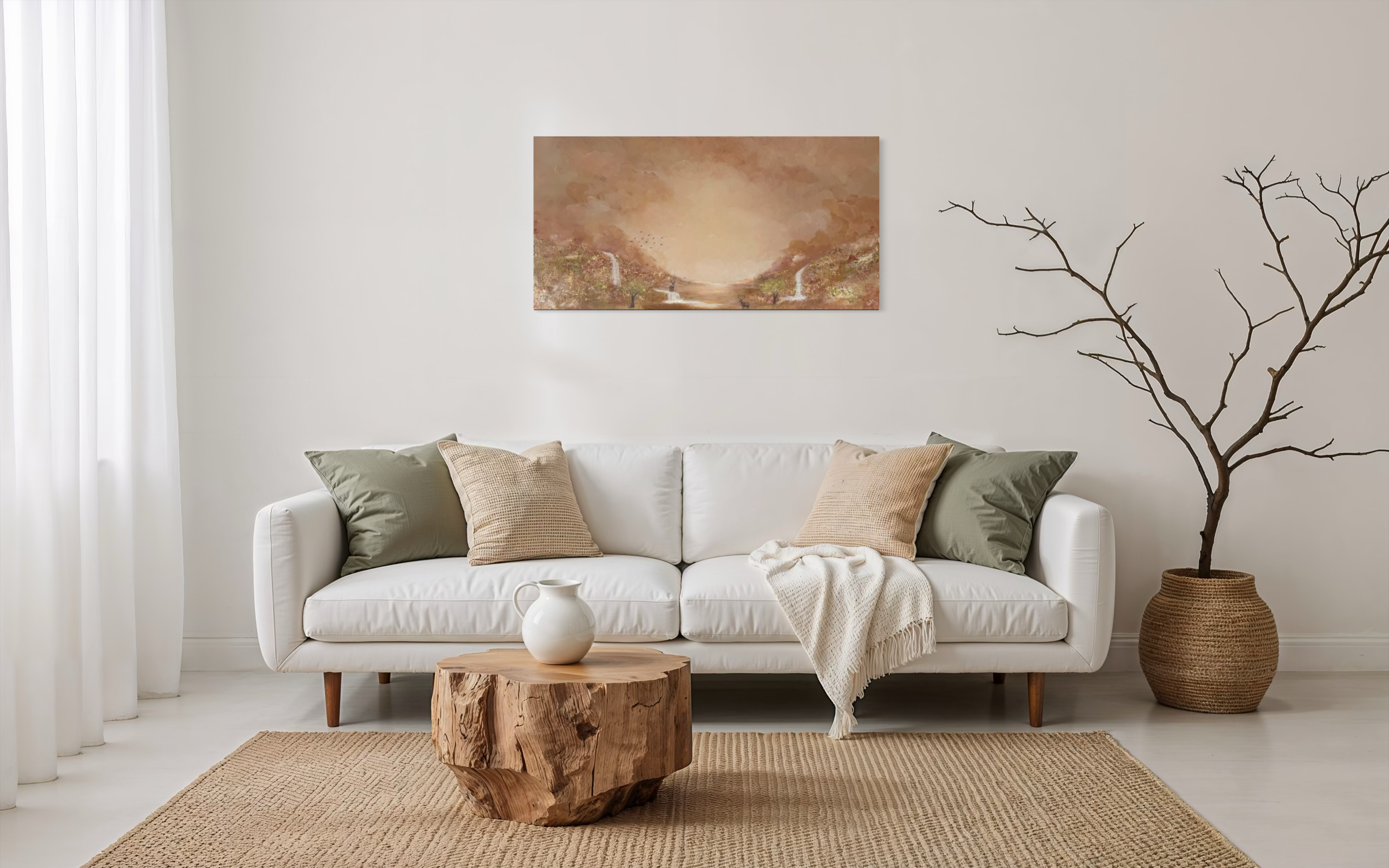 Halbabstraktes Landschaftsgemälde in warmen Erdtönen auf Leinwand