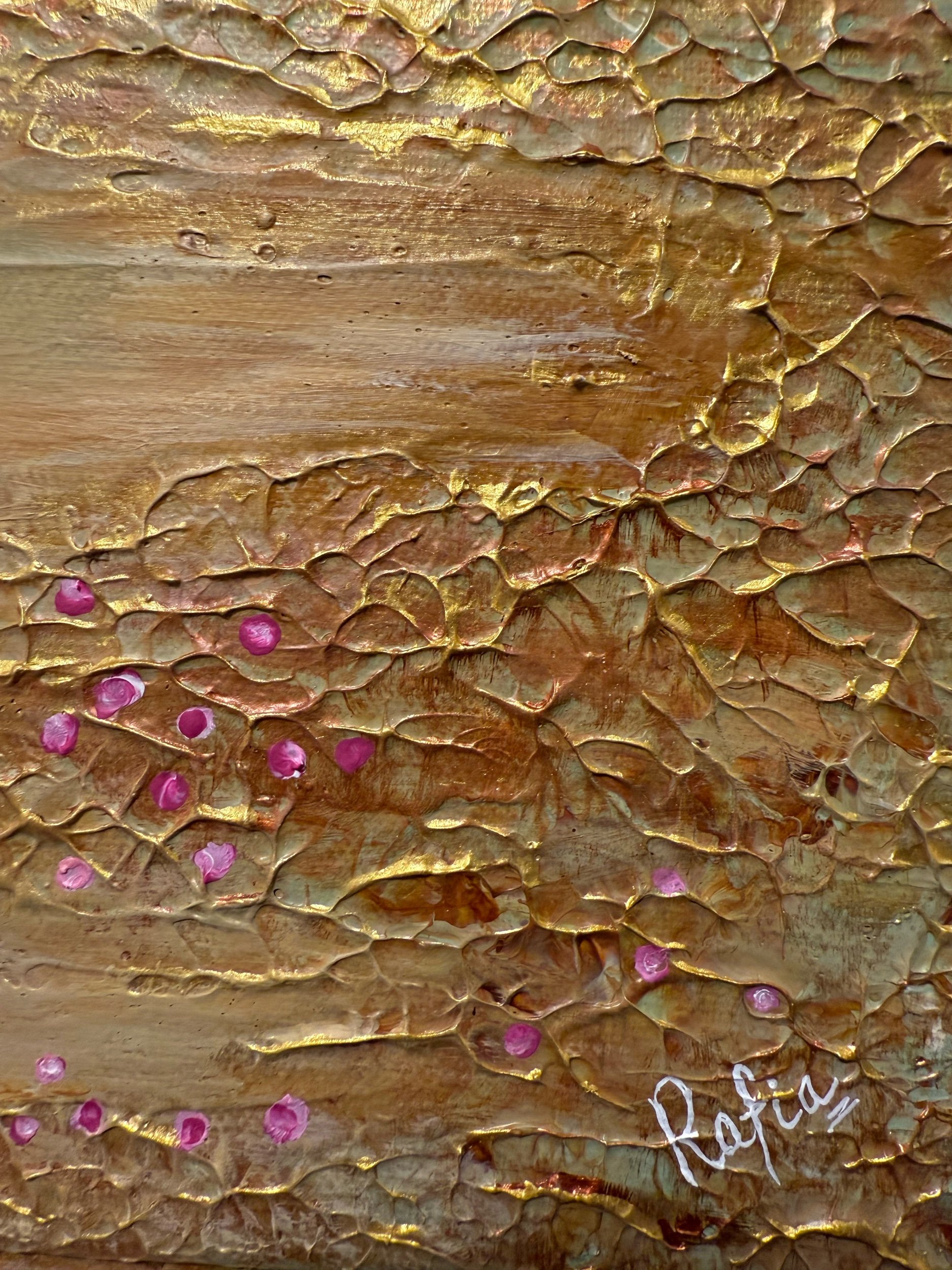 Nahaufnahme der Landschaft, Acrylgemälde mit goldener Textur