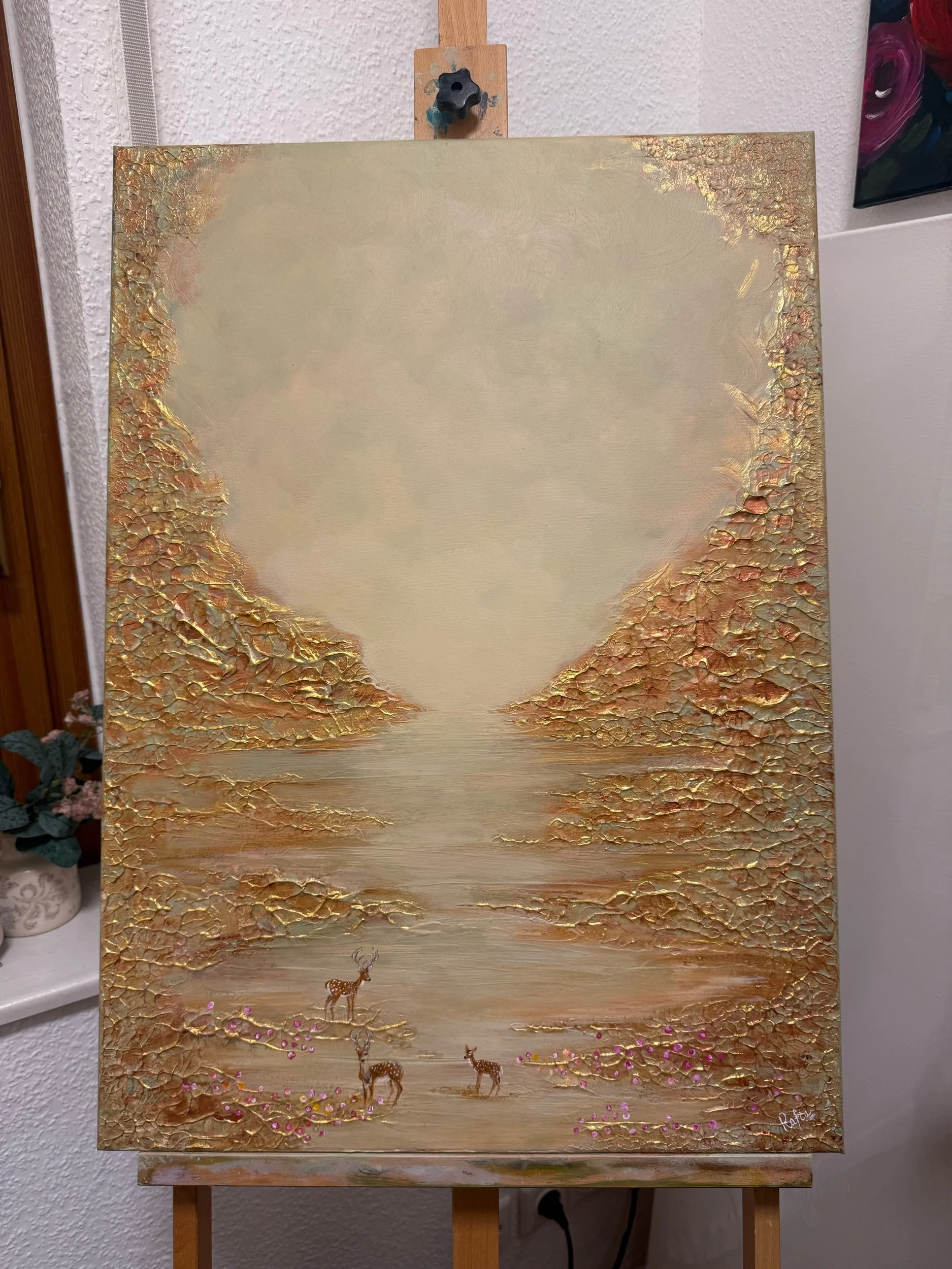 Handgemaltes Acrylbild auf Leinwand in warmen, neutralen Tönen